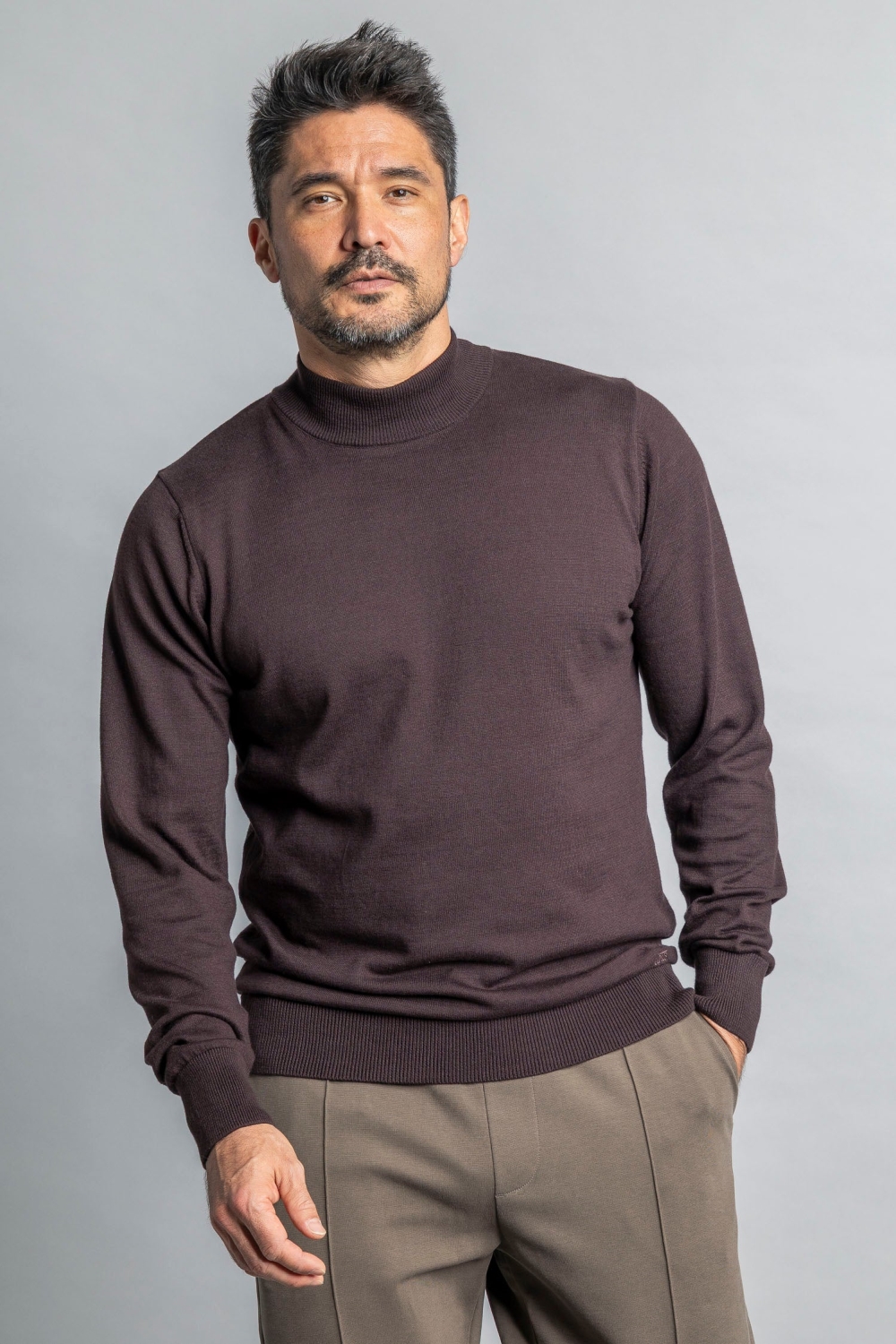 DIRTS Herren vegan Strickpullover Mit Stehkragen Espressobraun