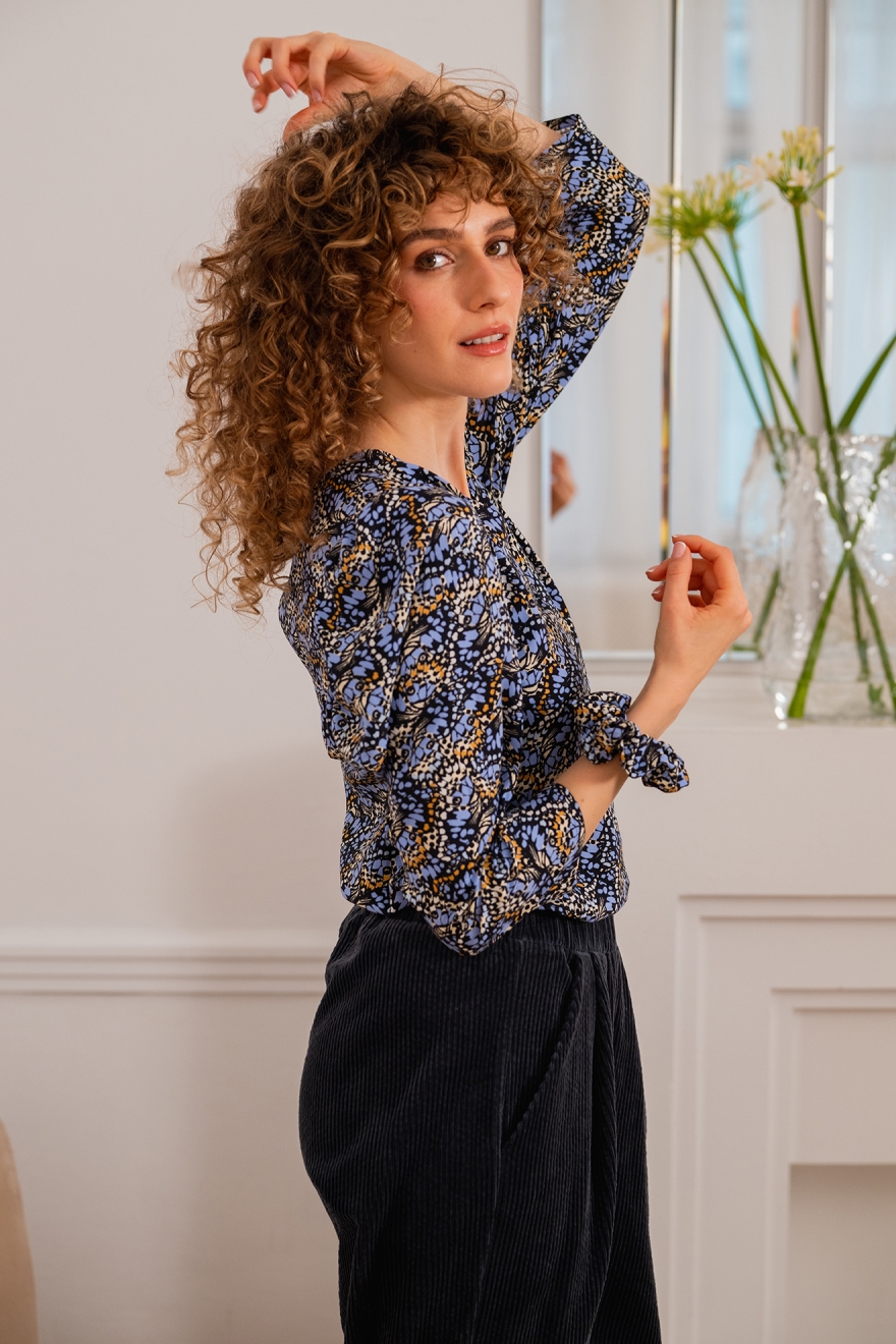 WiDDA Damen vegan Bluse Lubo Butterfly Petrol