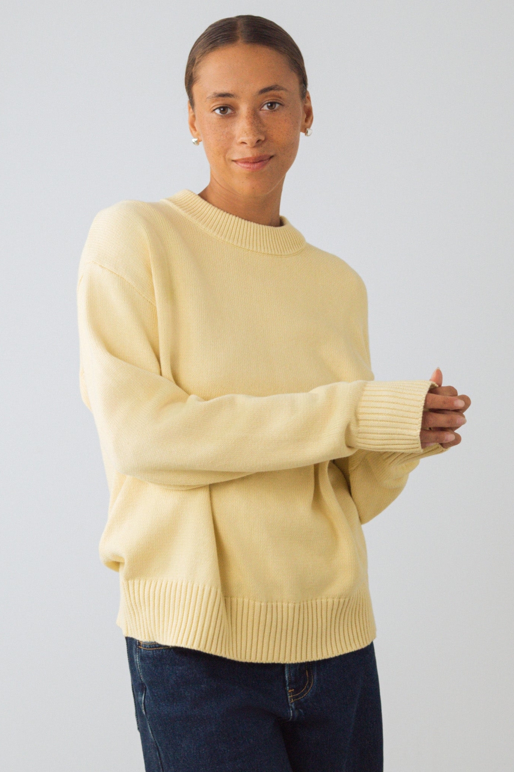 Honest Basics Damen vegan Pullover Rundhalsausschnitt Vanille Creme