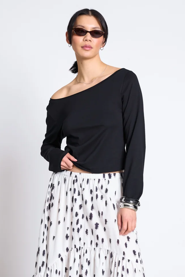 JAN N JUNE Damen vegan Langarm Top Mit Schulterfreiem Ausschnitt Arba Schwarz