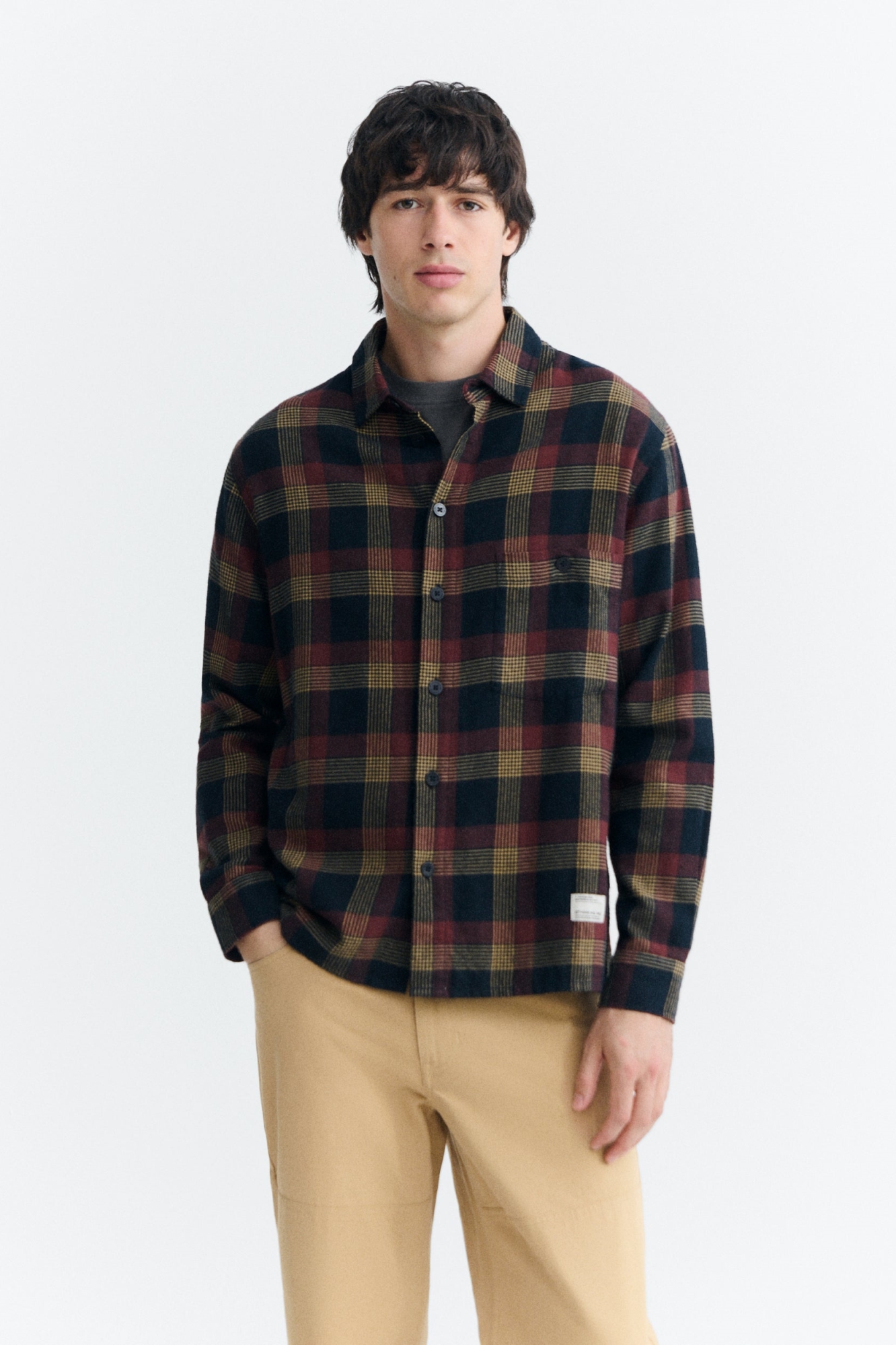 Thinking mu Herren vegan Overshirt Albion Theo Schwarz Kariert