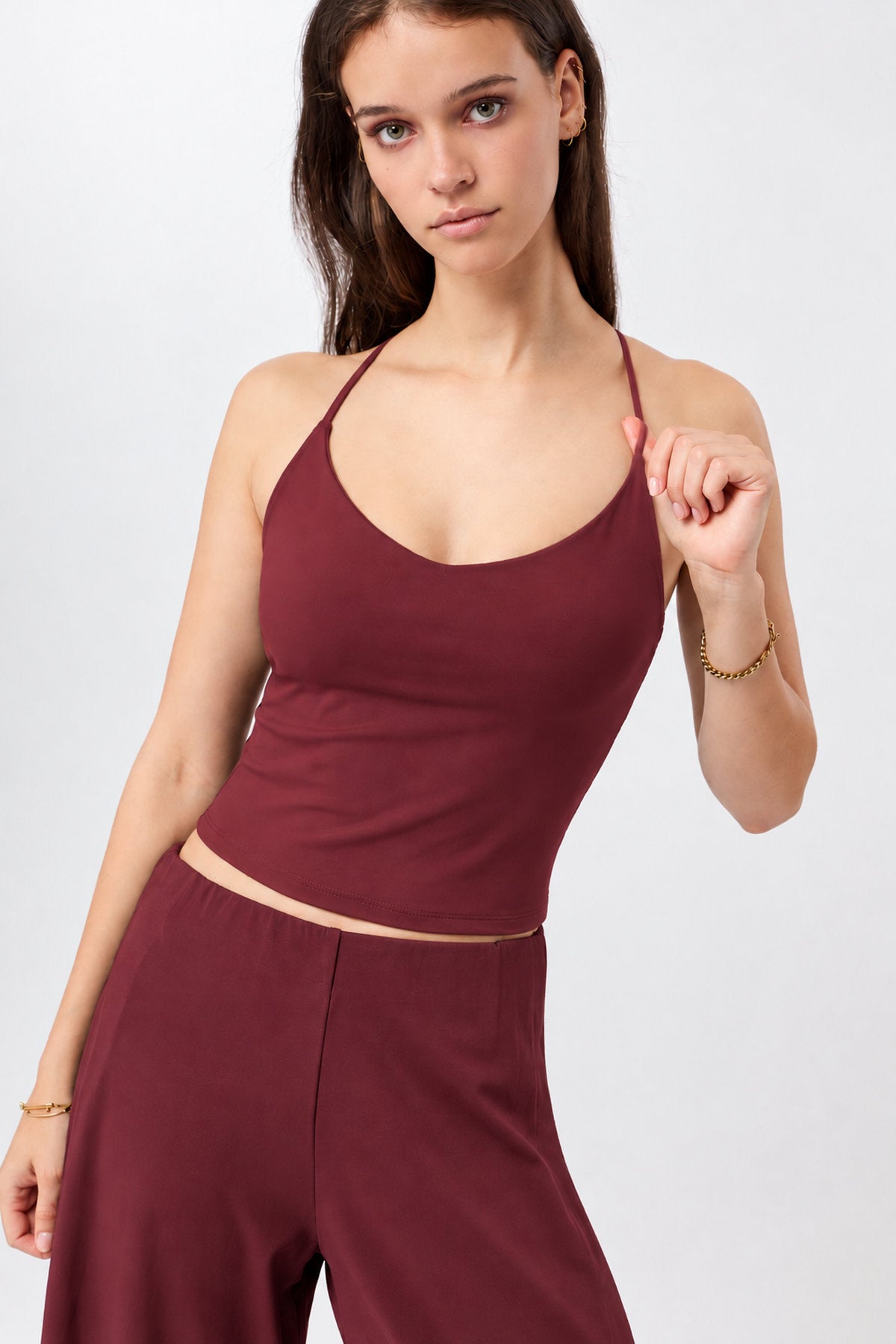 MANDALA womens vegan Sports Top Cropped Pilates Ruby Red
