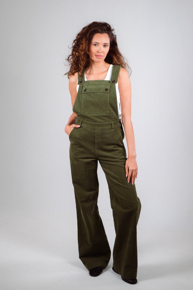 Côtelé womens vegan Dungarees Angel Olive Green