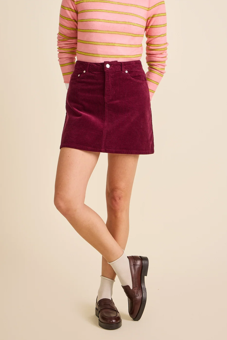 Côtelé womens vegan Mini Skirt Plum