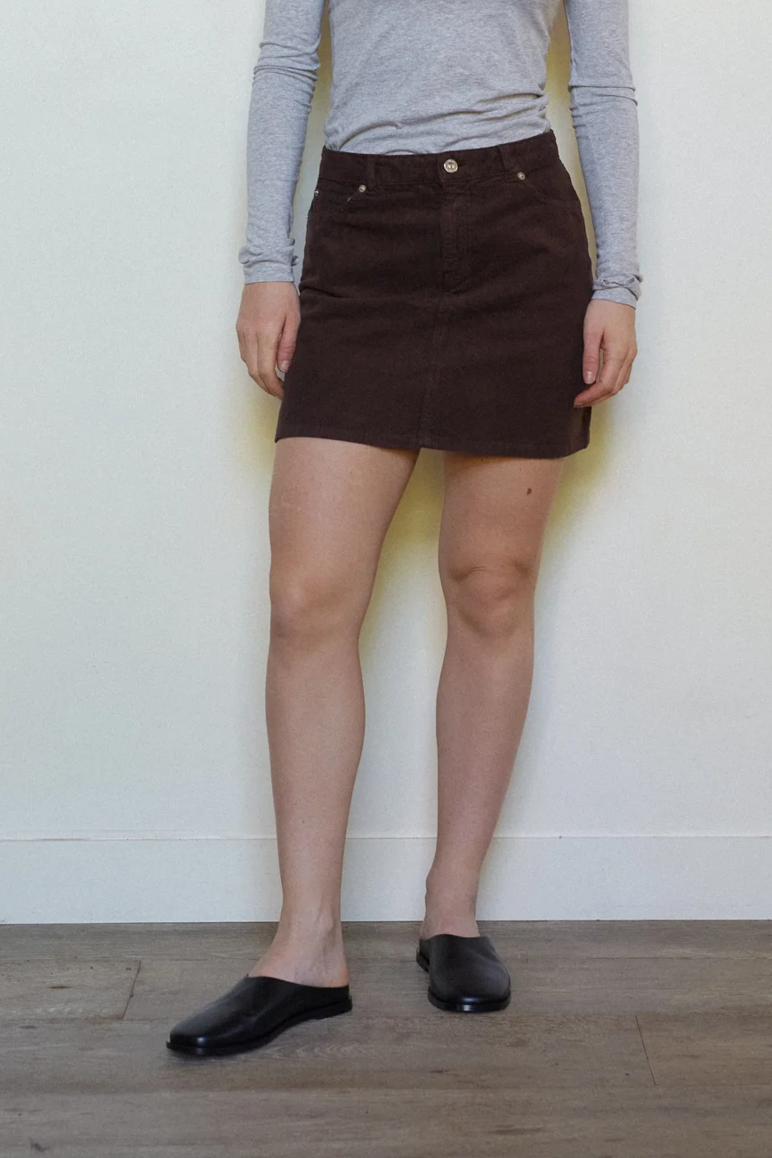 Côtelé womens vegan Mini Skirt Chocolate Brown