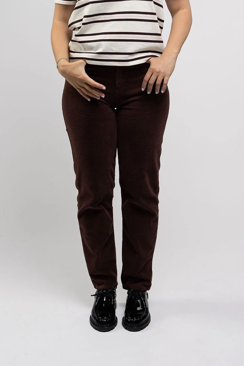 Côtelé womens vegan Pants Straight Leg Chocolate Brown