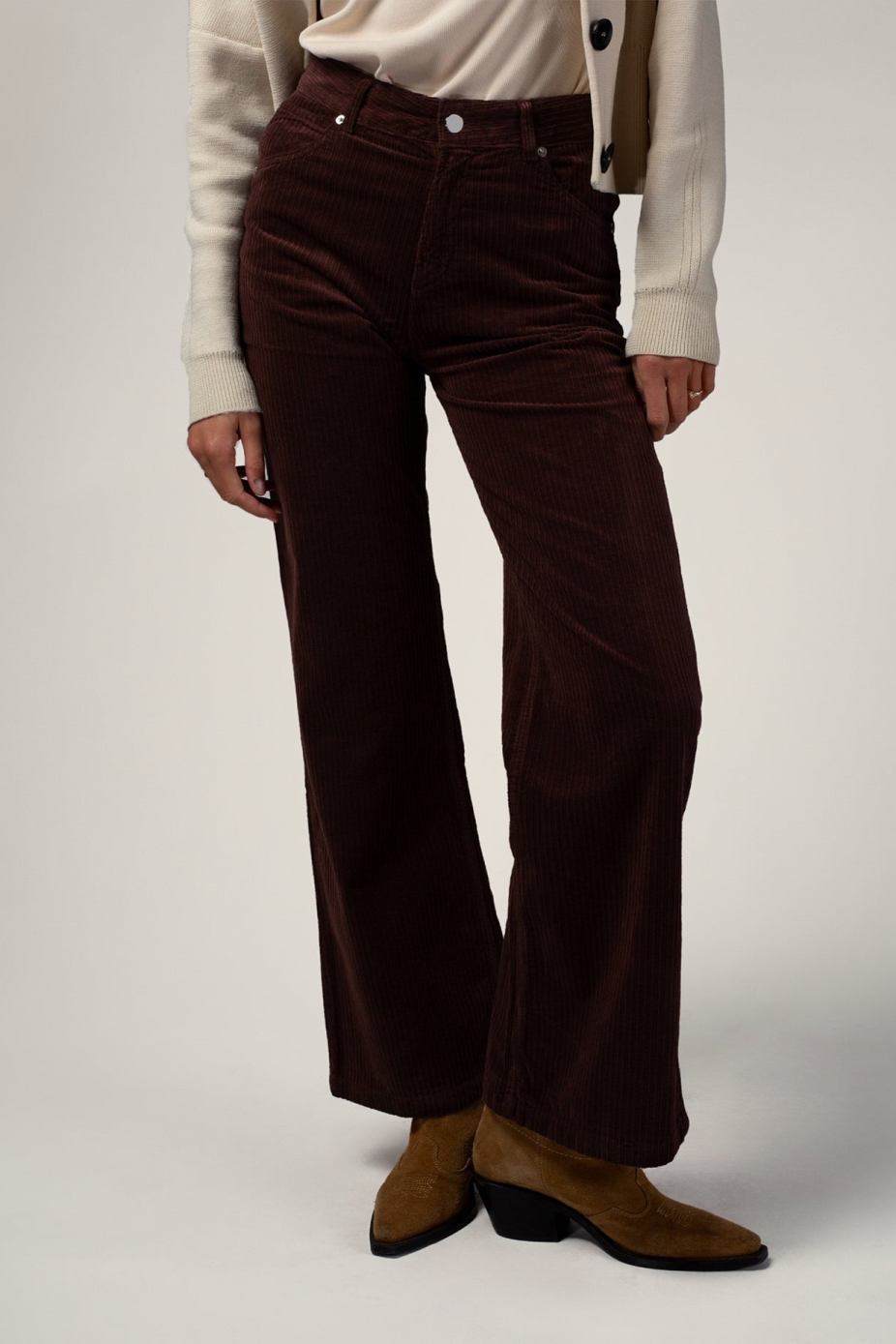 Côtelé womens vegan Flare Pants Chocolate Brown