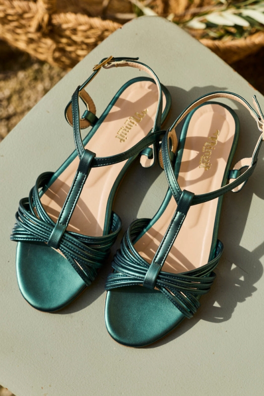 Minuit Sur Terre womens vegan Flat Sandals Verveine Vert Provence Green