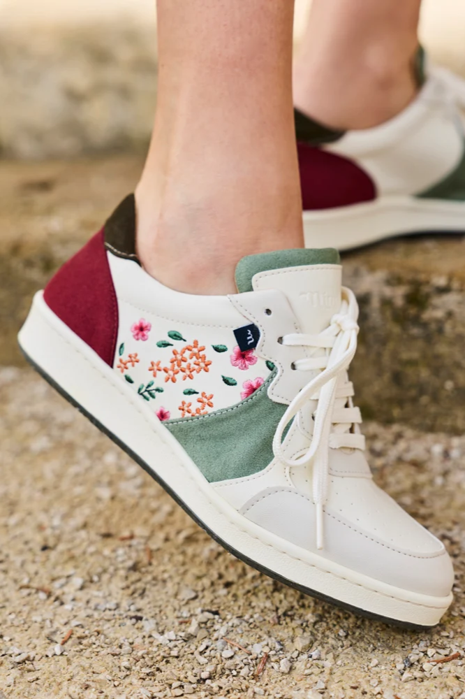 Minuit Sur Terre Damen vegan Sneaker Max Primev&Atilde;&uml;res Wei&Atilde;Ÿ/Rosa/Gr&Atilde;&frac14;n