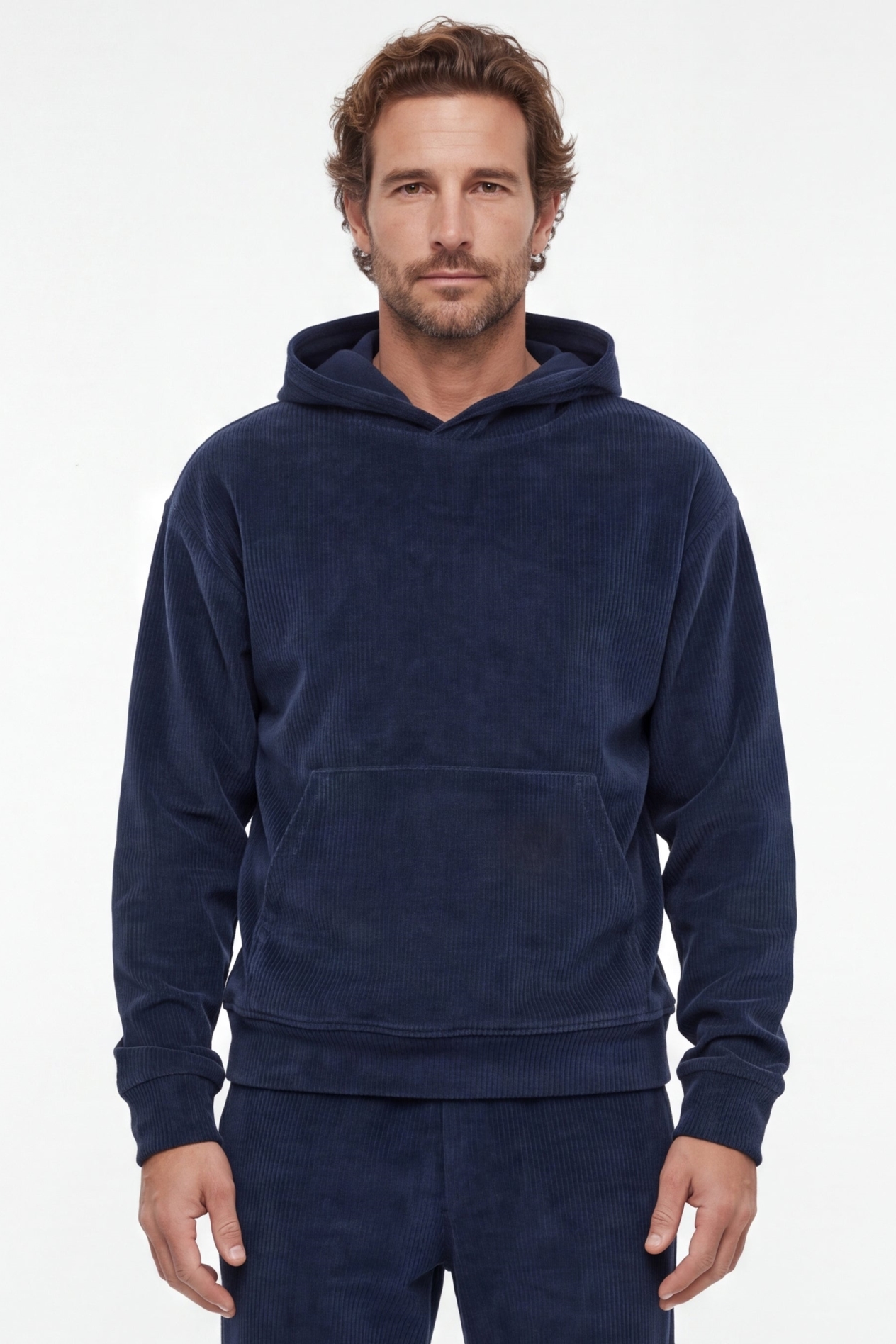 ORGANICATION Herren vegan Hoodie Aus Cord Haroon Marineblau