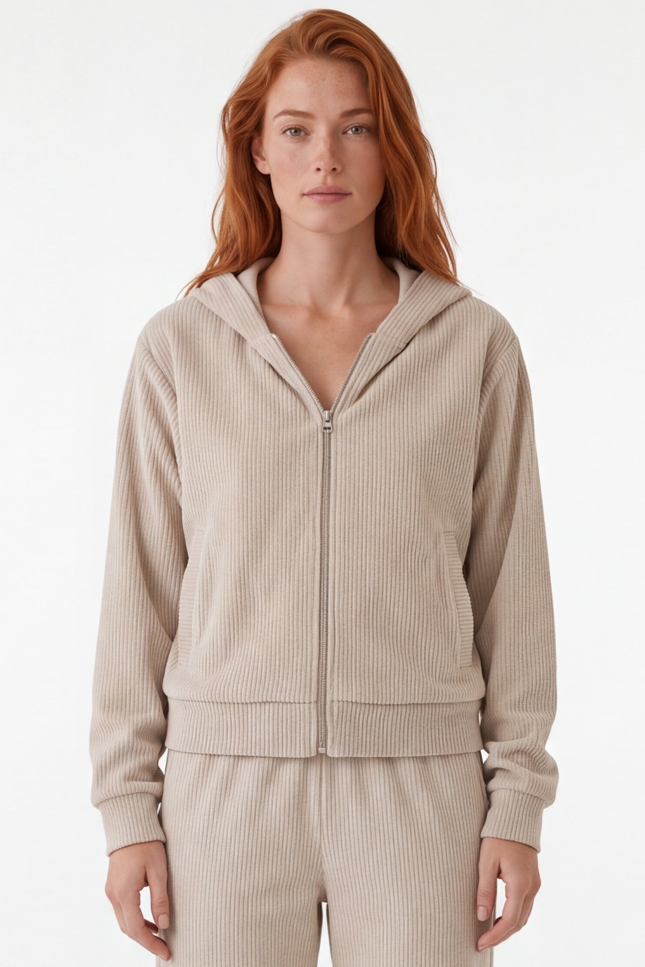 ORGANICATION Damen vegan Sweatjacke Aus Cord Jayya Sand