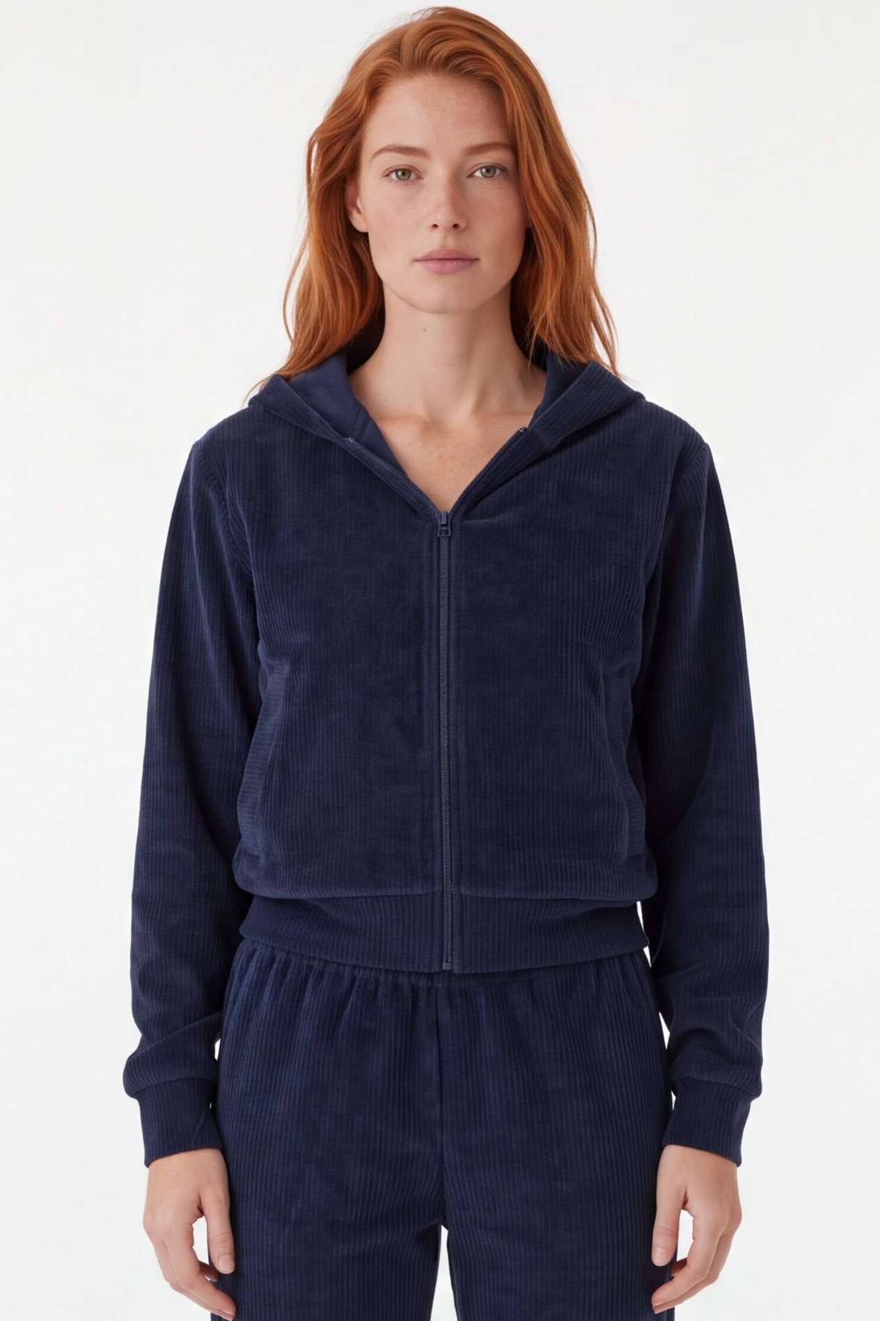 ORGANICATION Damen vegan Sweatjacke Aus Cord Jayya Marineblau