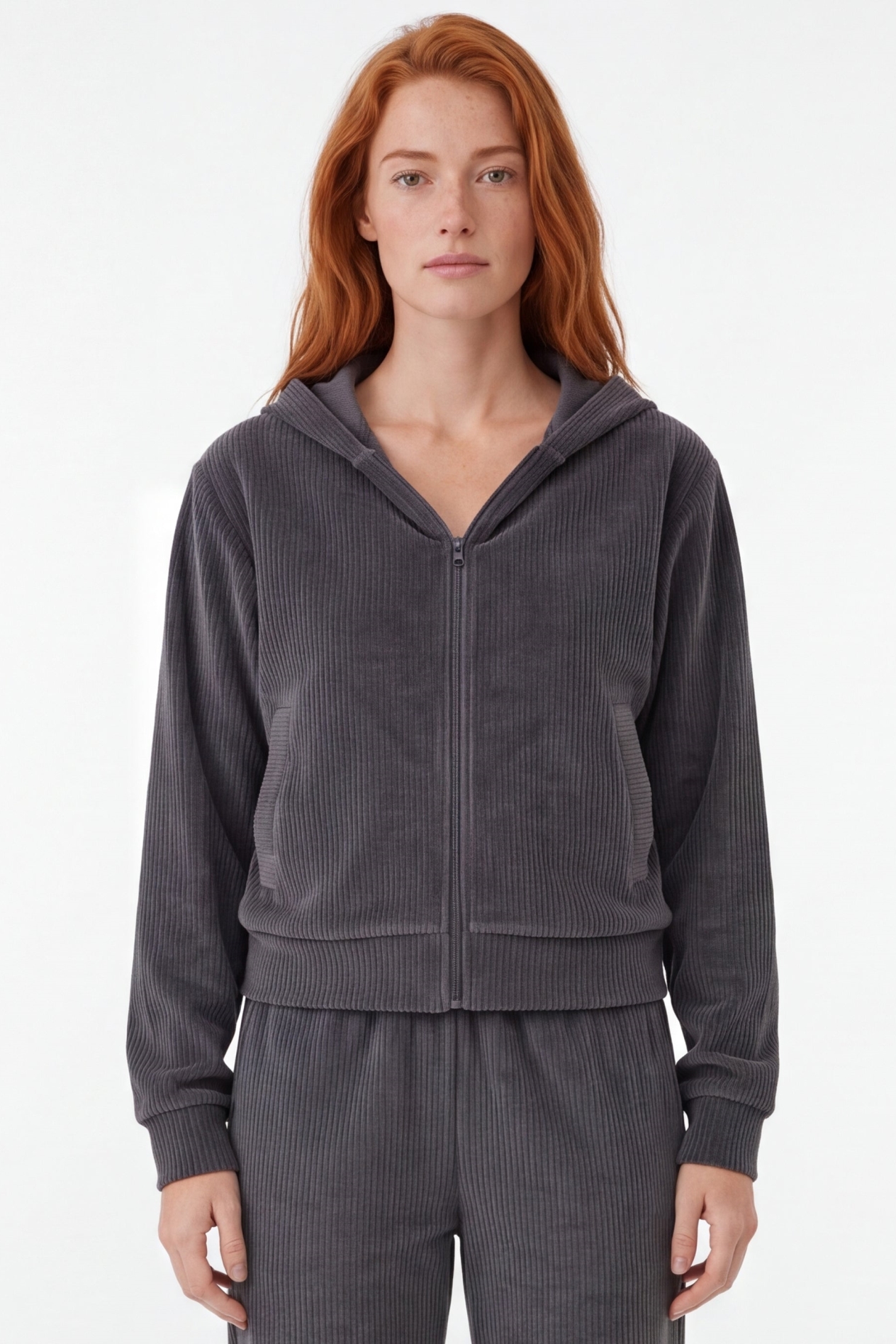 ORGANICATION Damen vegan Sweatjacke Aus Cord Jayya Shadow Grey