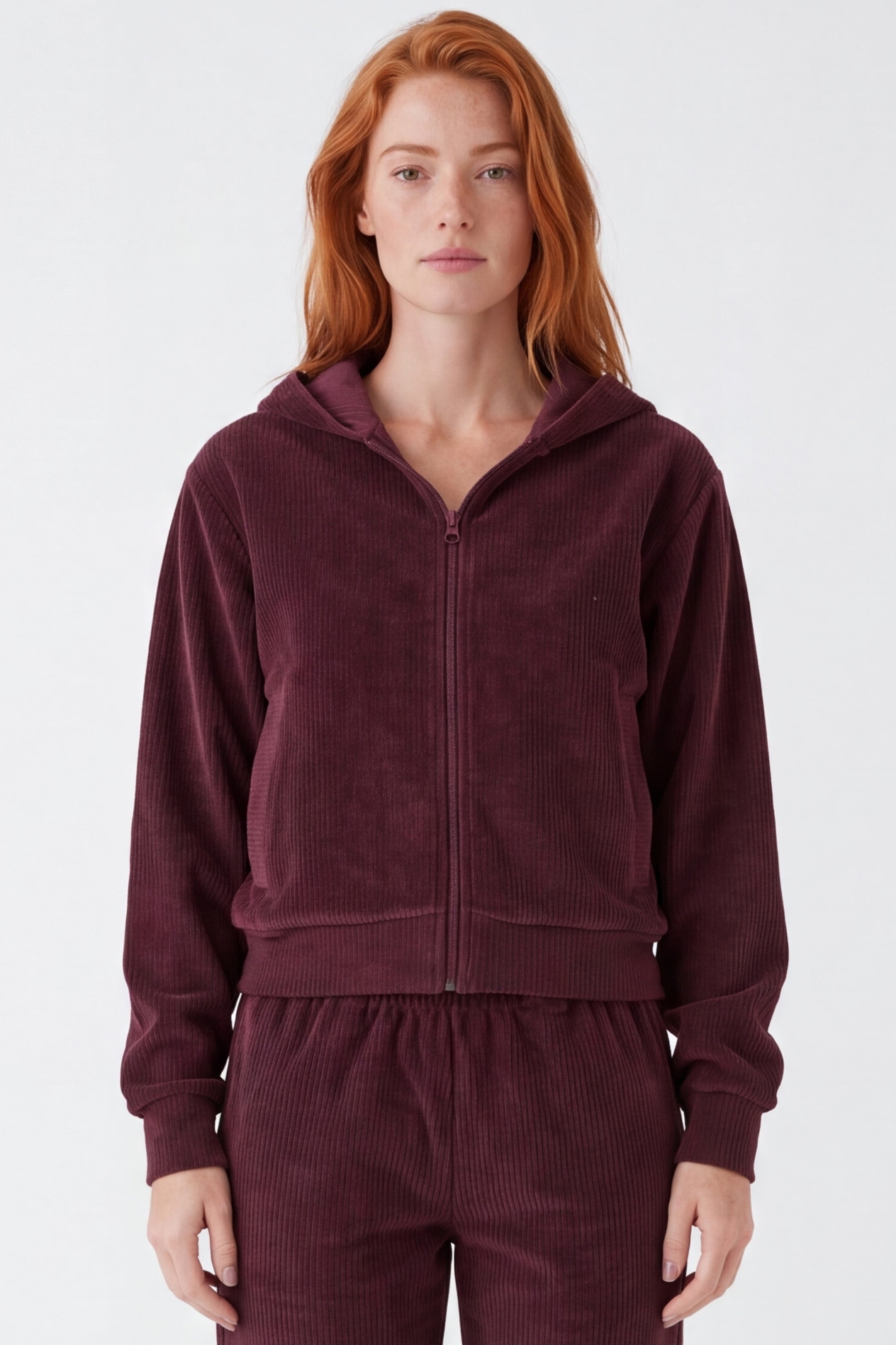 ORGANICATION Damen vegan Sweatjacke Aus Cord Von Jayya Burgunderrot