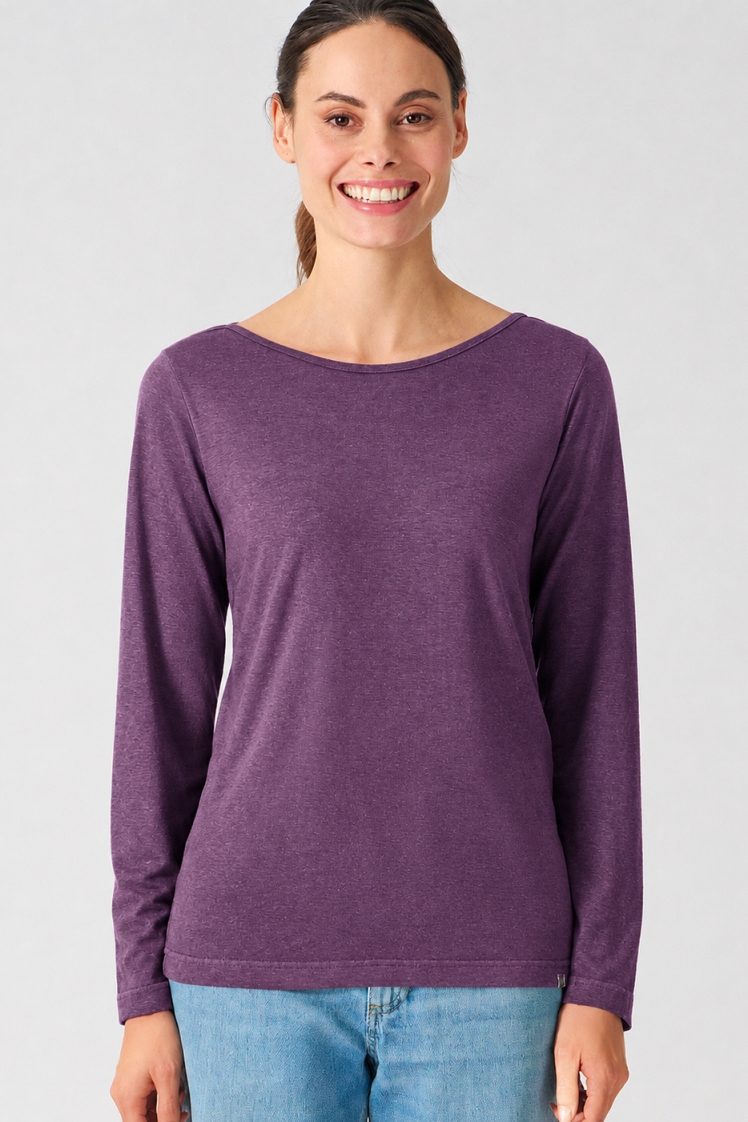 HempAge Damen vegan Langarm-Shirt Mit U-Boot-Ausschnitt In Amethyst