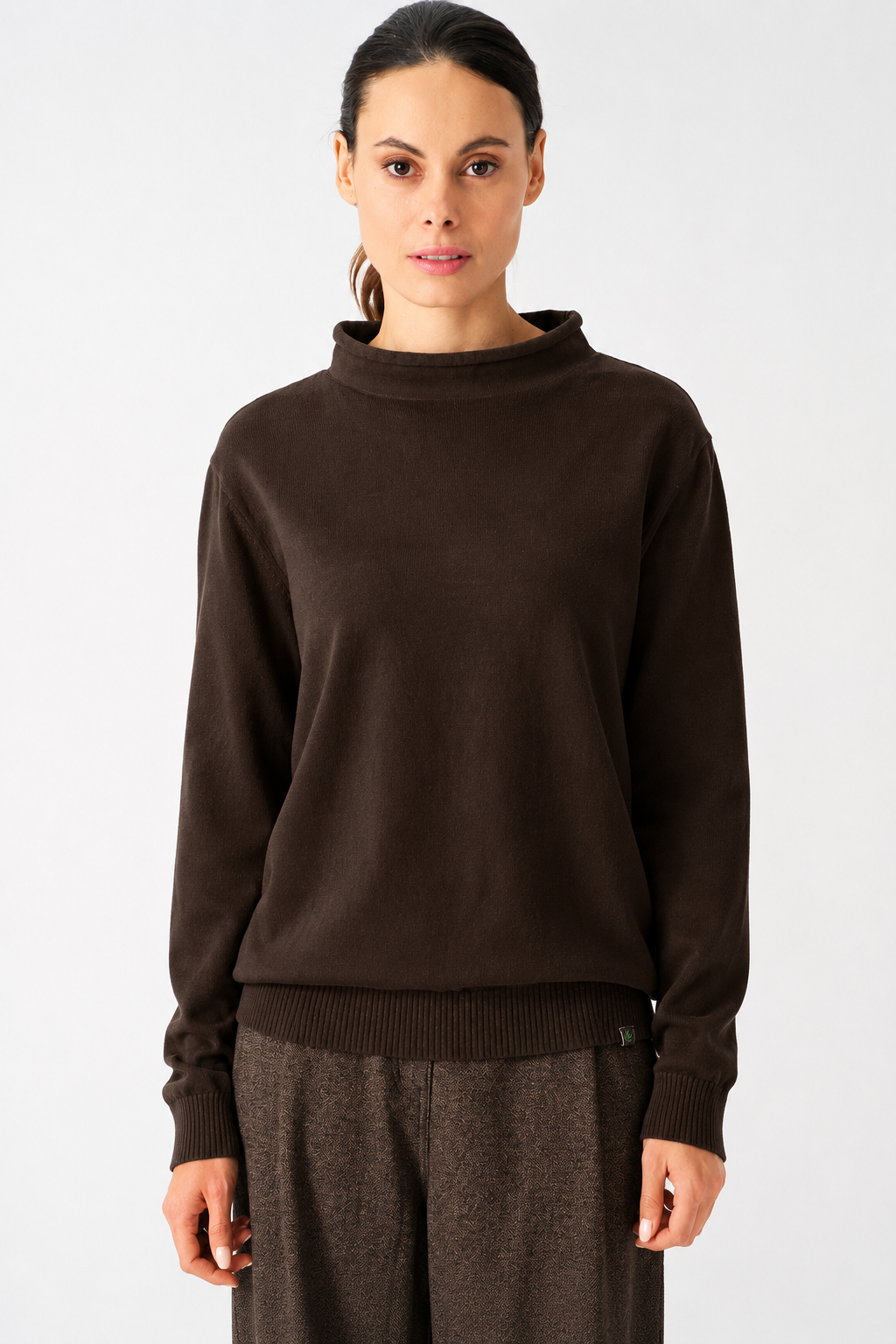 HempAge Damen vegan Rollkragenpullover Espressobraun