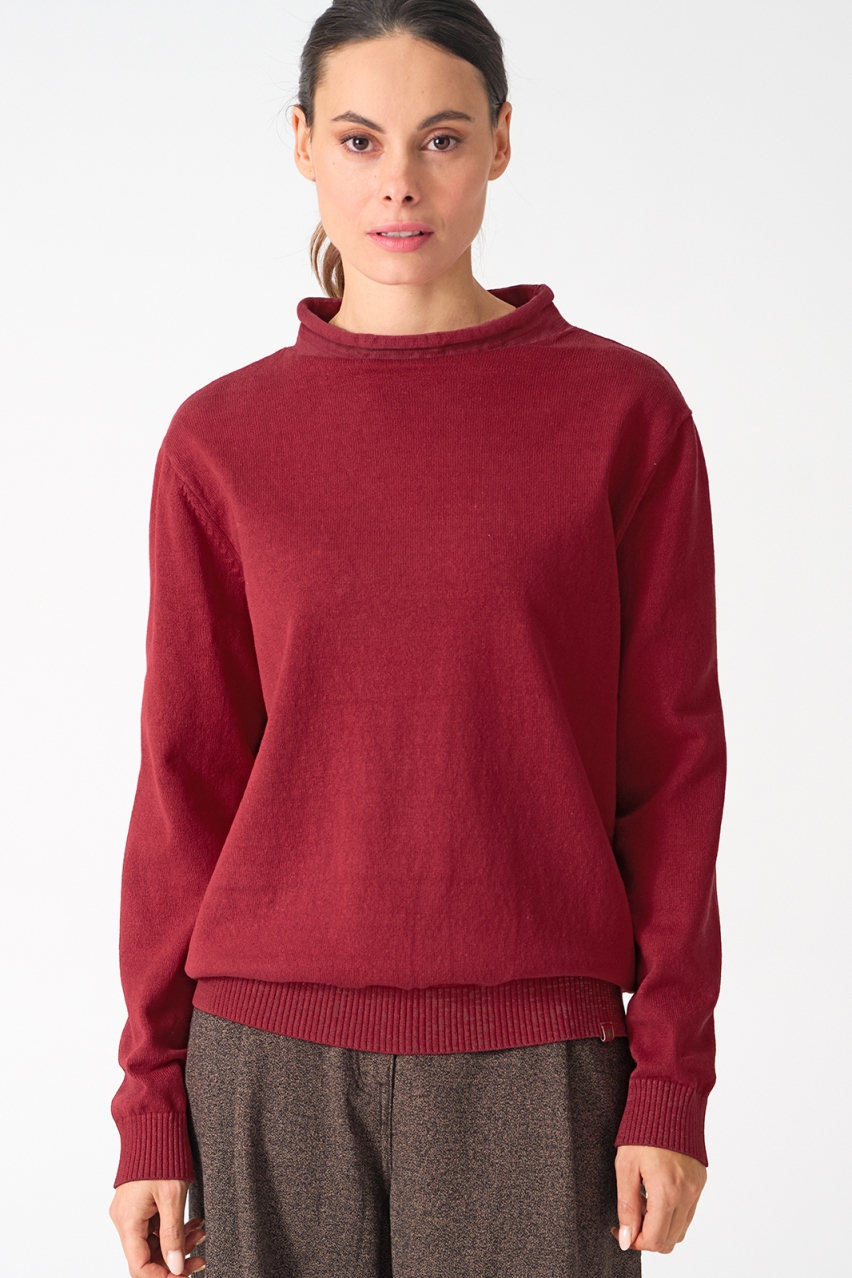 HempAge Damen vegan Rollkragenpullover Rubinrot