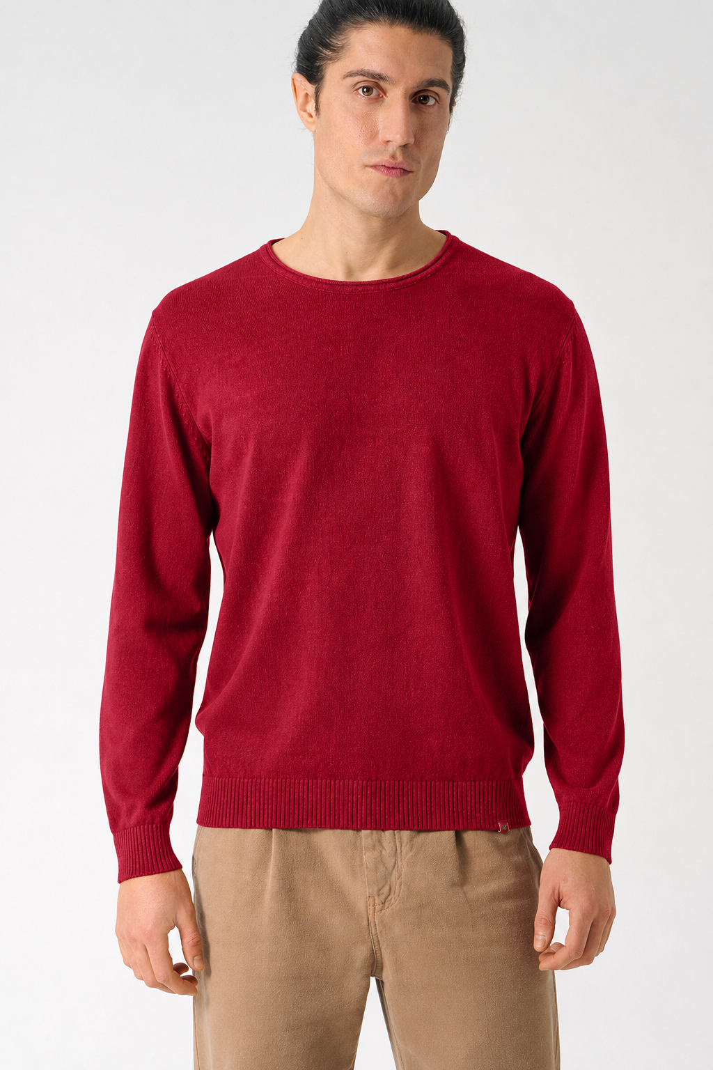 HempAge Herren vegan Pullover Mit Umgeschlagenem Kragen Rubinrot