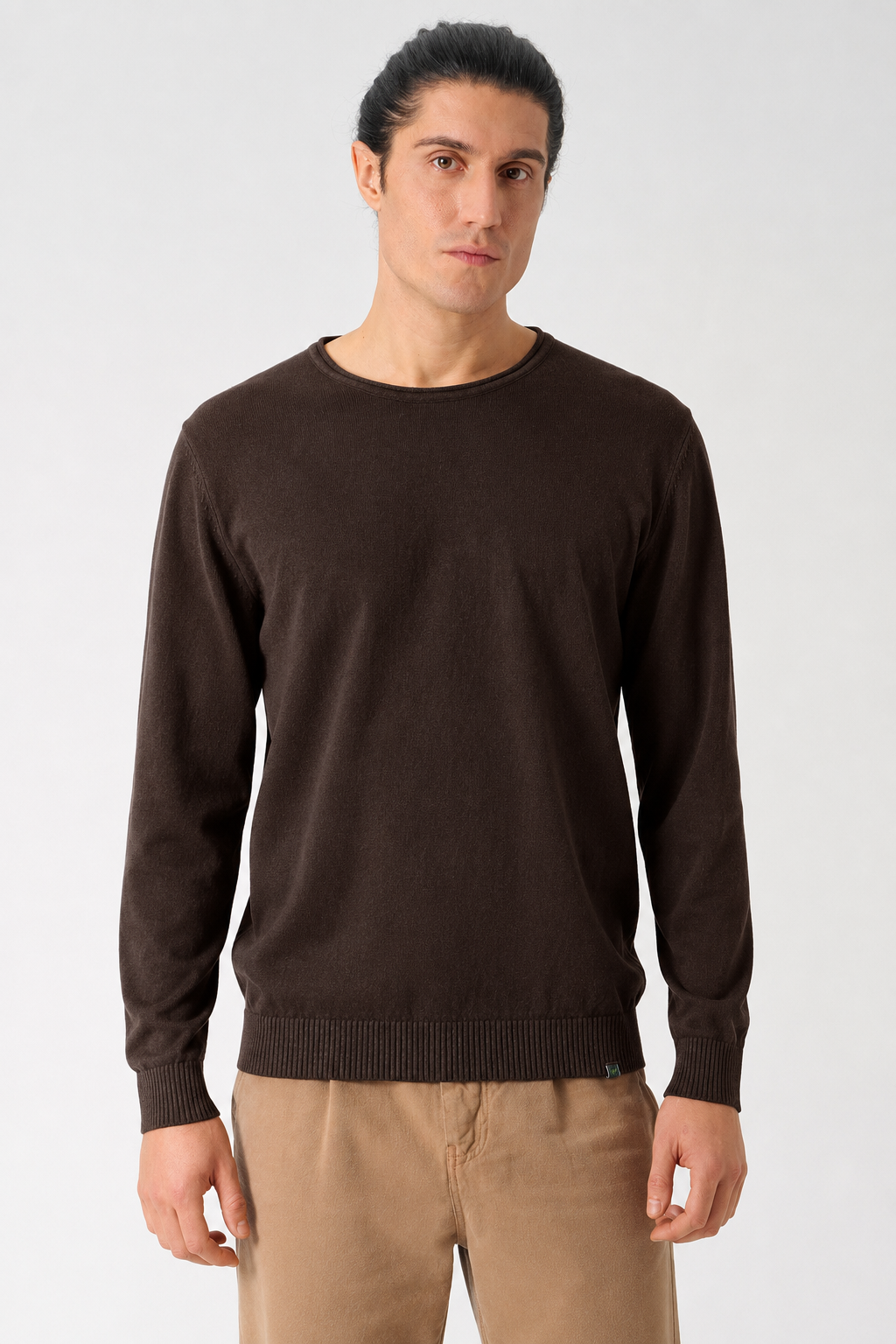 HempAge Herren vegan Pullover Mit Umgeschlagenem Kragen Espressobraun