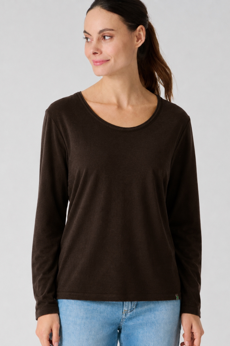 HempAge Damen vegan Langarm-Shirt In Espressobraun