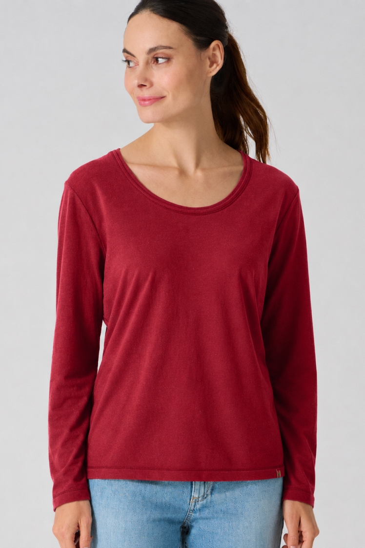 HempAge Damen vegan Langarm Shirt In Rubinrot
