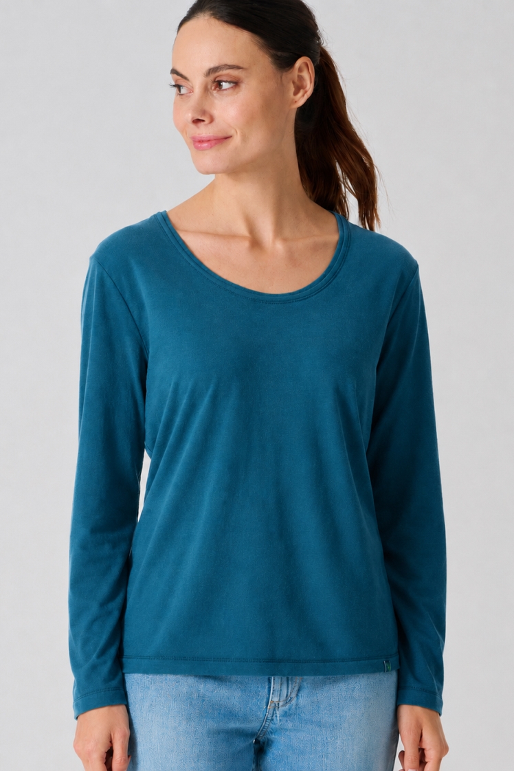 HempAge Damen vegan Langarm Shirt In Reef Blau