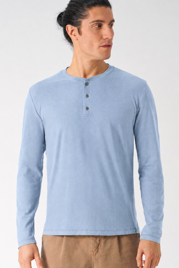 HempAge Herren vegan Langarm Jersey Henley In Rauchgrau