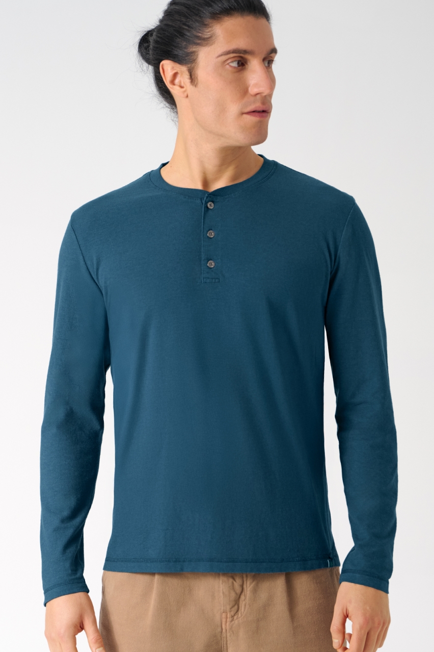HempAge Herren vegan Langarm Jersey Henley Reef Blau