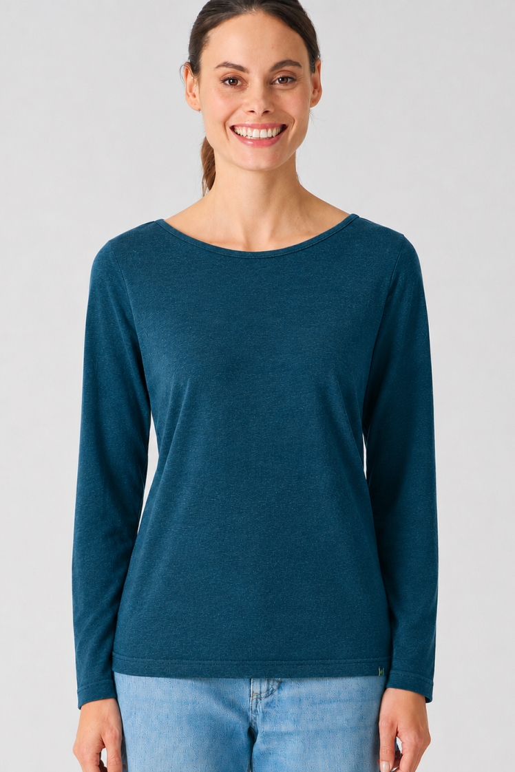 HempAge Damen vegan Langarm Shirt Mit U-Boot-Ausschnitt Reef Blau