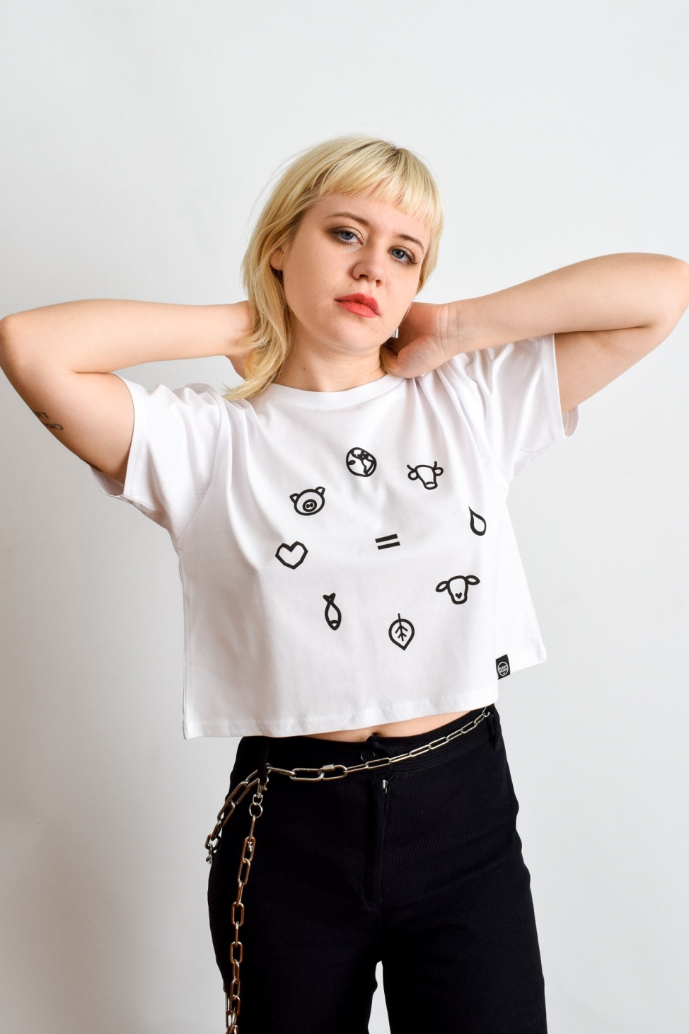 Plant Faced Clothing womens vegan Equal Beings - White X Black Crop Tee