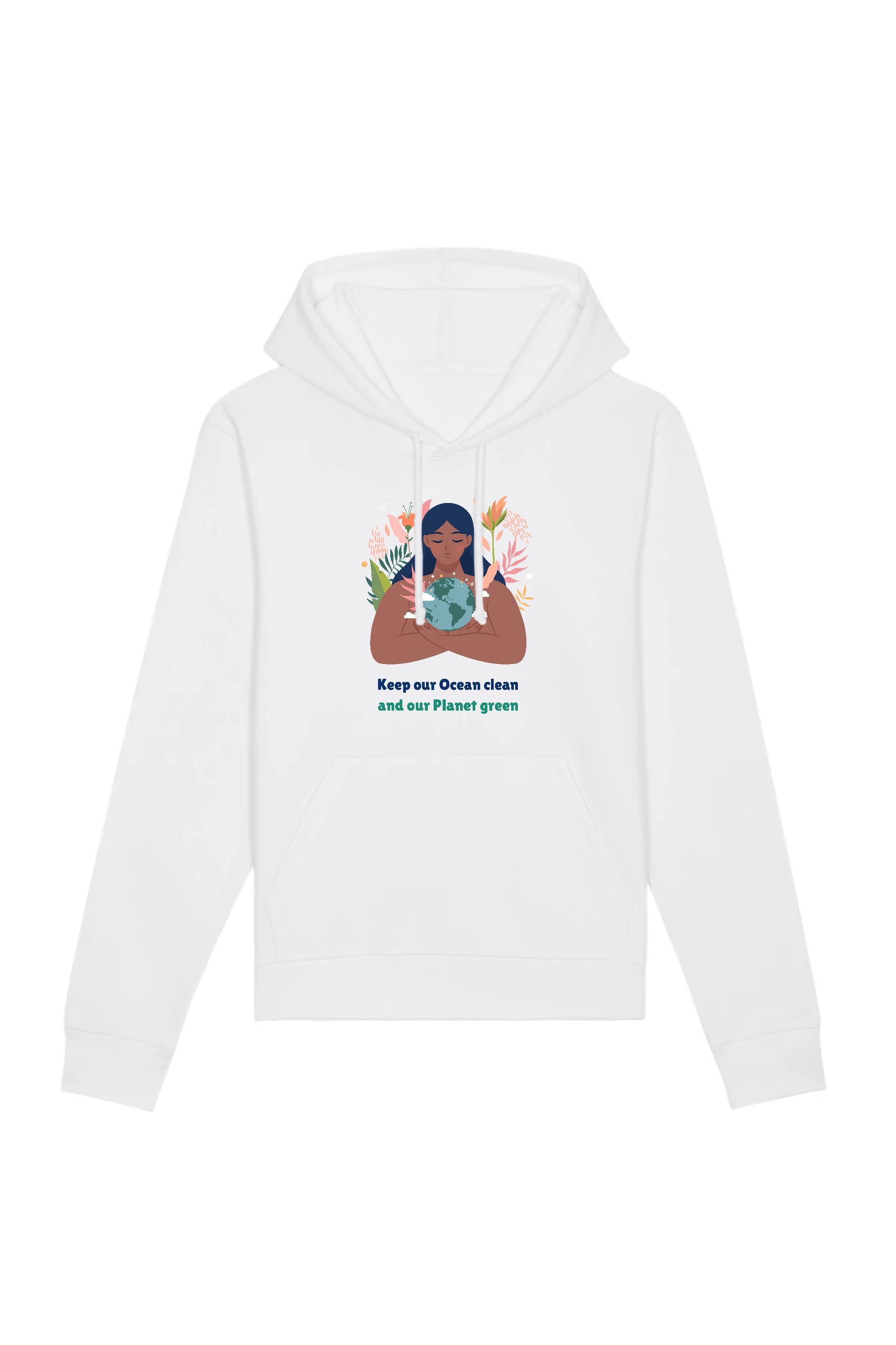 Image of Oat Milk Club dames vegan Unisex Hoodie Green Planet - Wit