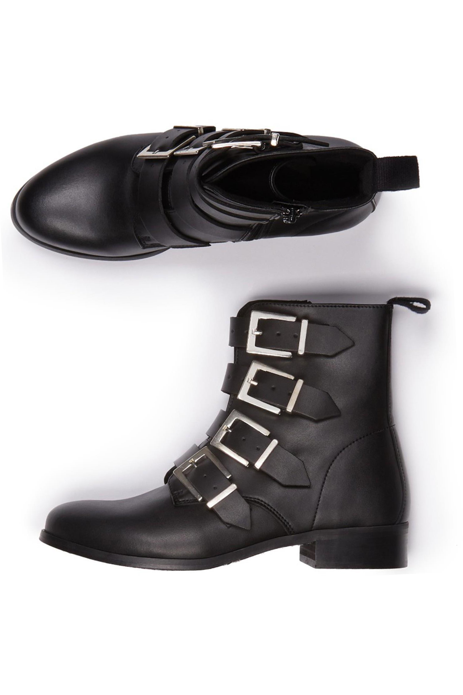 Image of Will's Vegan Store dames vegan Biker Boots 4 Strap Zwart