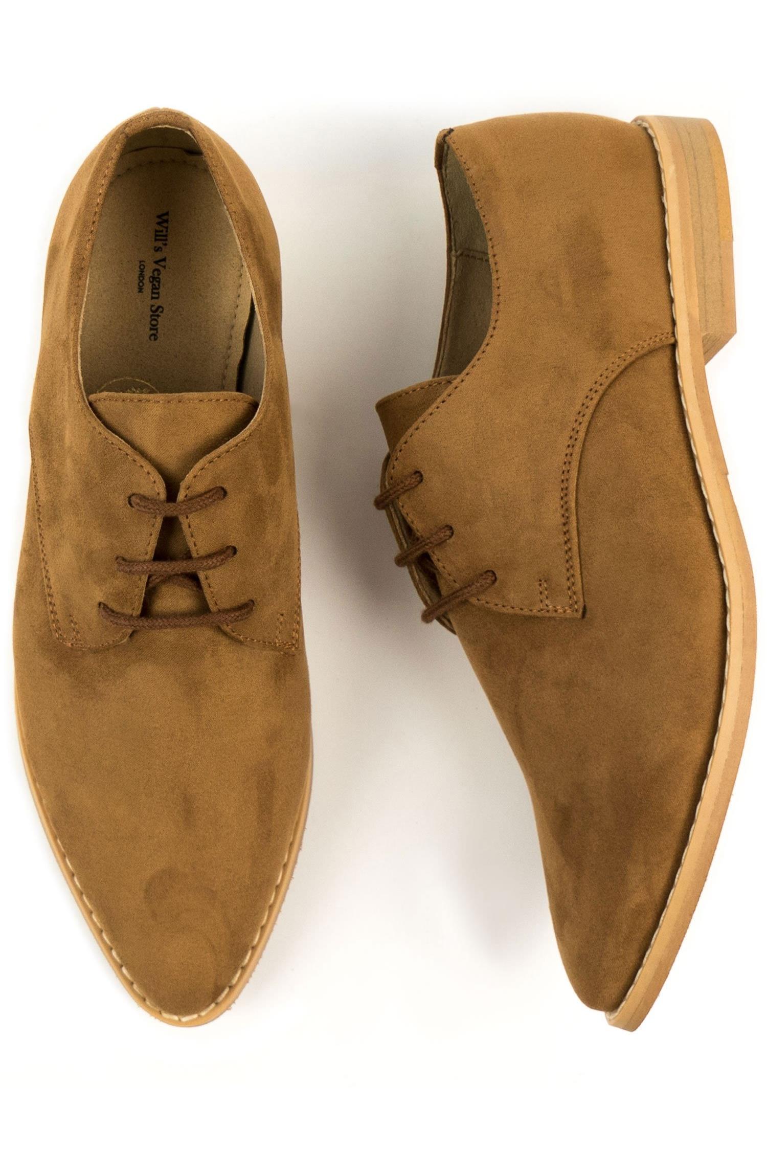 Will's Vegan Store womens vegan Derbys Point Toe Brown Vegan Suede