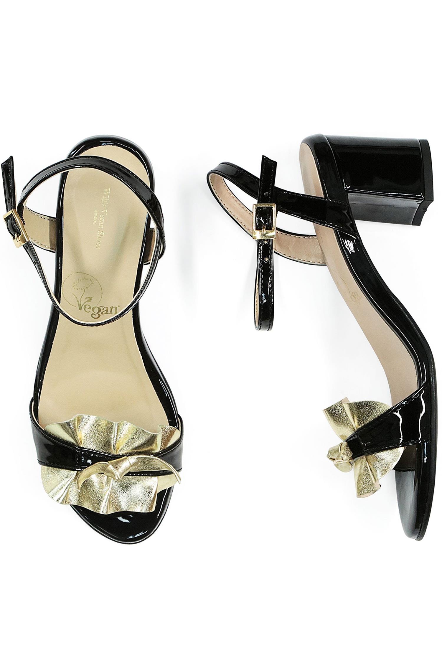 Will's Vegan Store womens vegan Sandals Ruffle Black & Gold