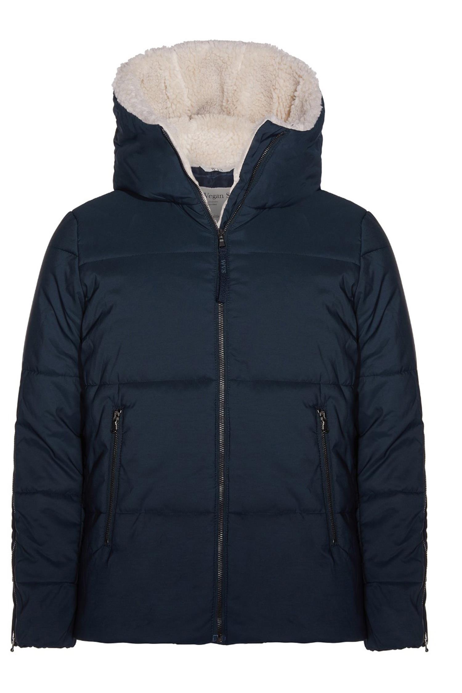 Image of Will's Vegan Store dames vegan Puffer Vegan Shearling Donkerblauw & Crème
