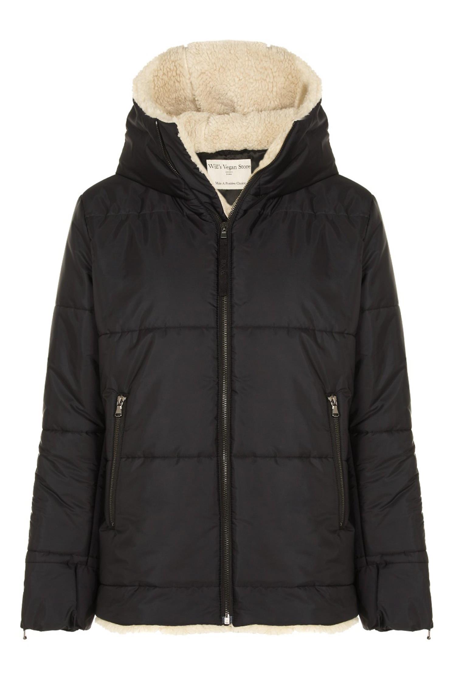 Image of Will's Vegan Store dames vegan Puffer Vegan Shearling Zwart & Crème