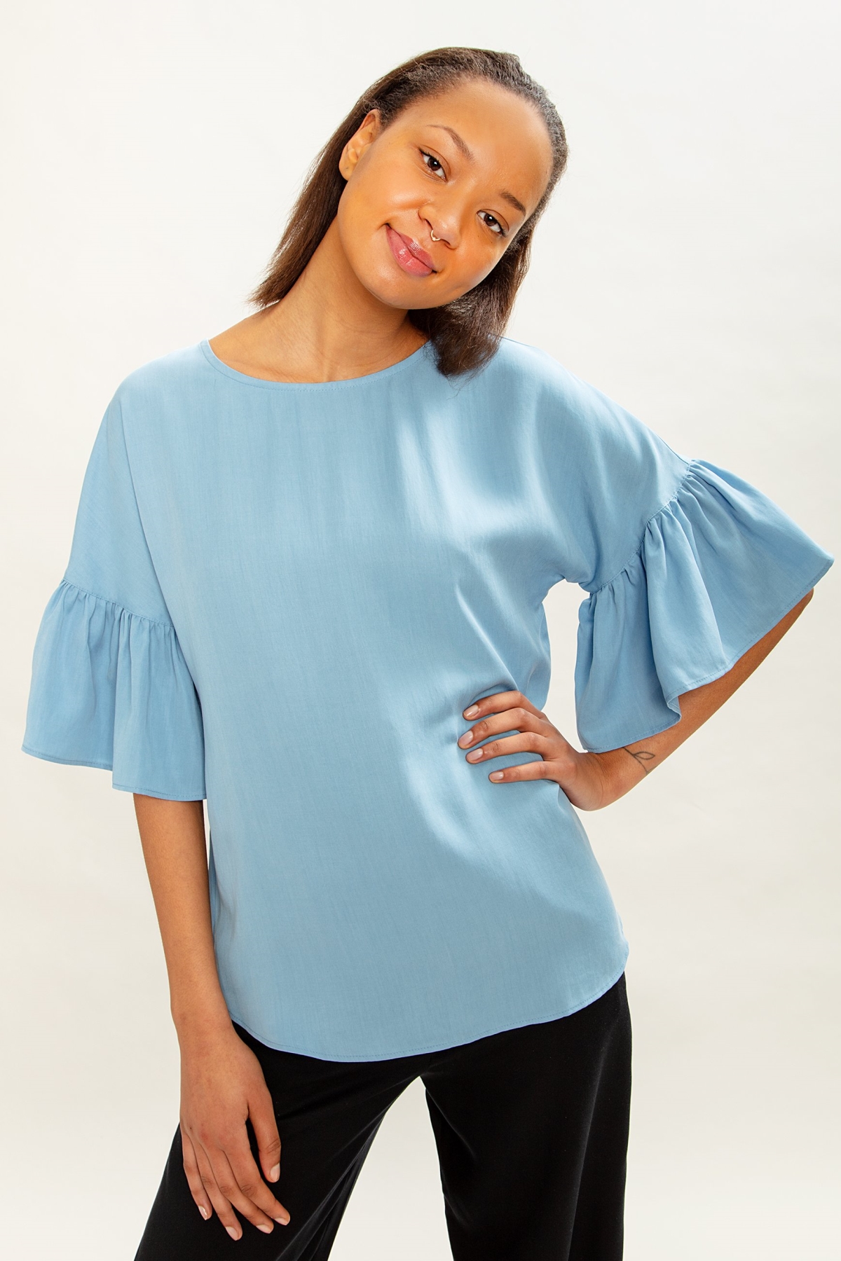 MAHLA Damen vegan Bluse Liia Himmelblau