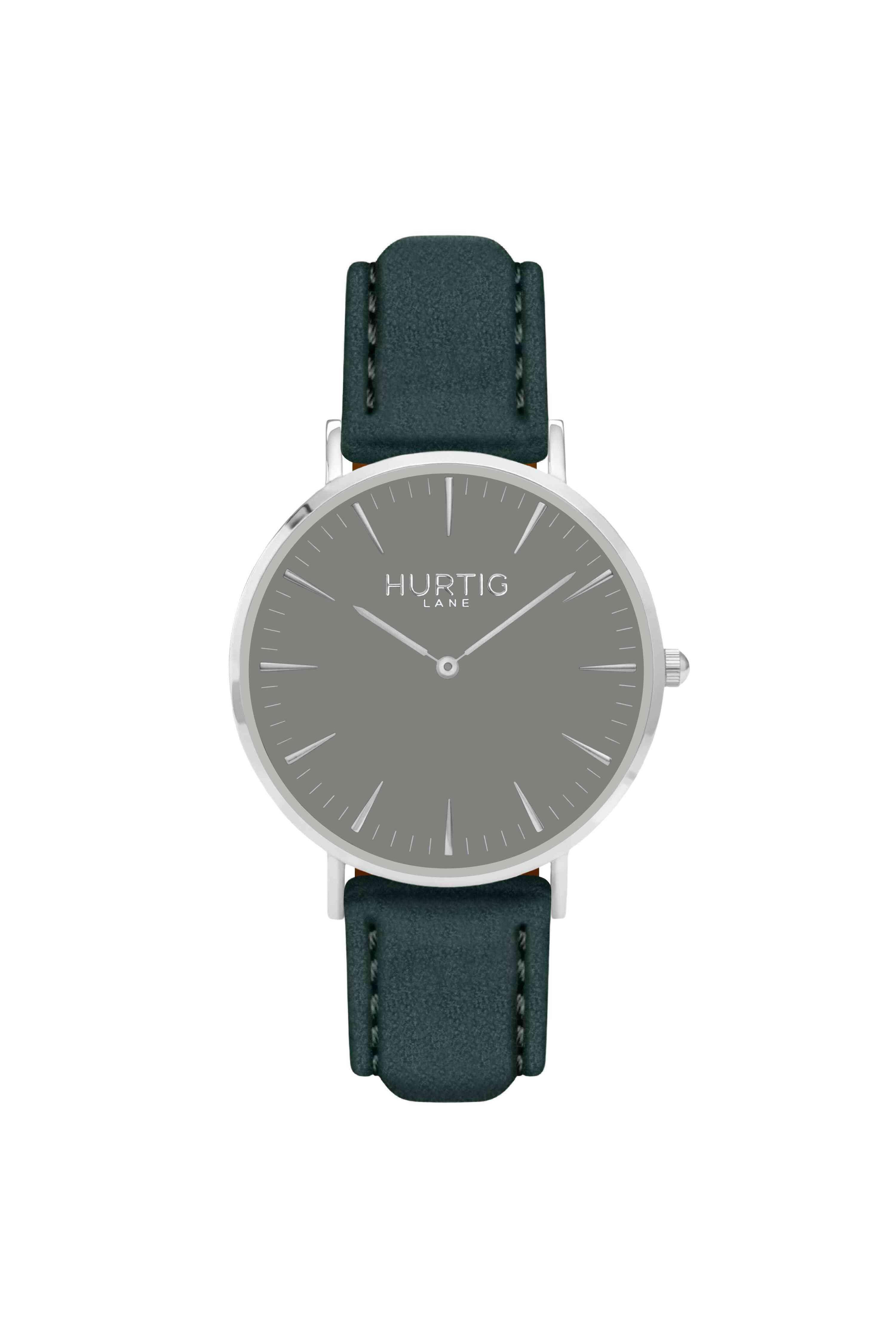 Hurtig Lane Hymnal Watch Vegan Wildleder Silber, Grau & Waldgrün