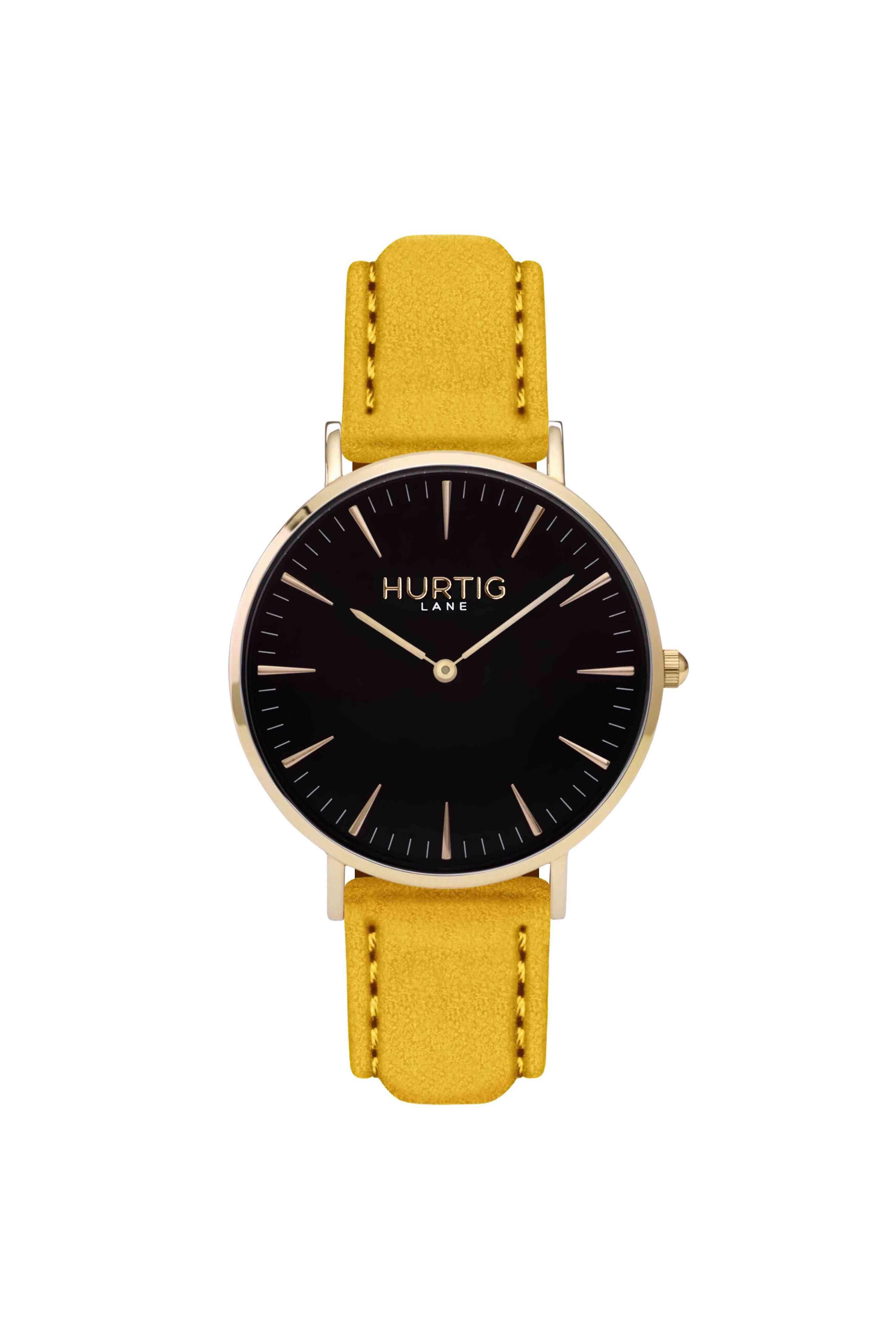 Hurtig Lane Hymnal Watch Vegan Wildleder Gold, Schwarz & Senf