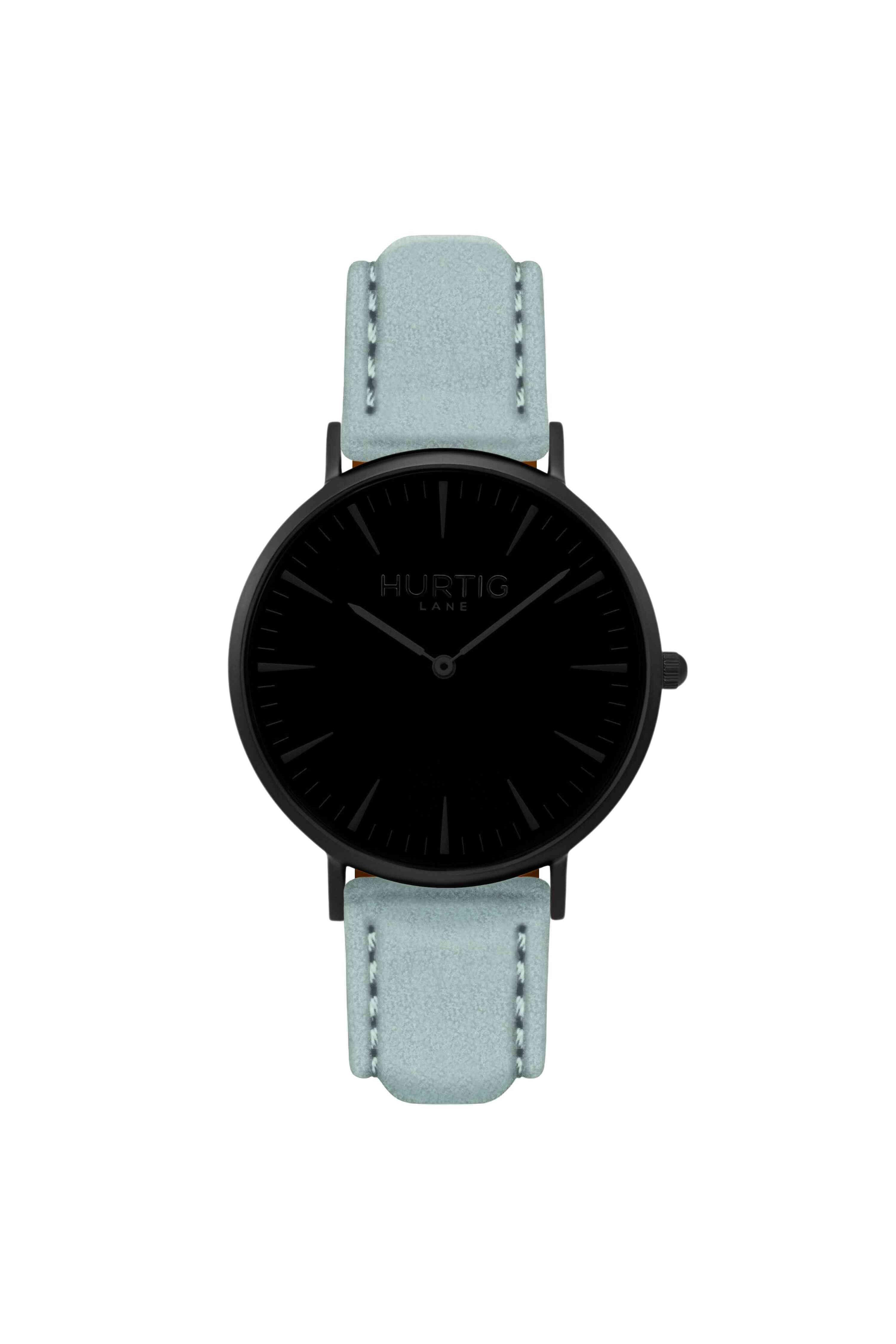 Hurtig Lane Hymnal Watch Vegan Suede All Black & Duck Egg