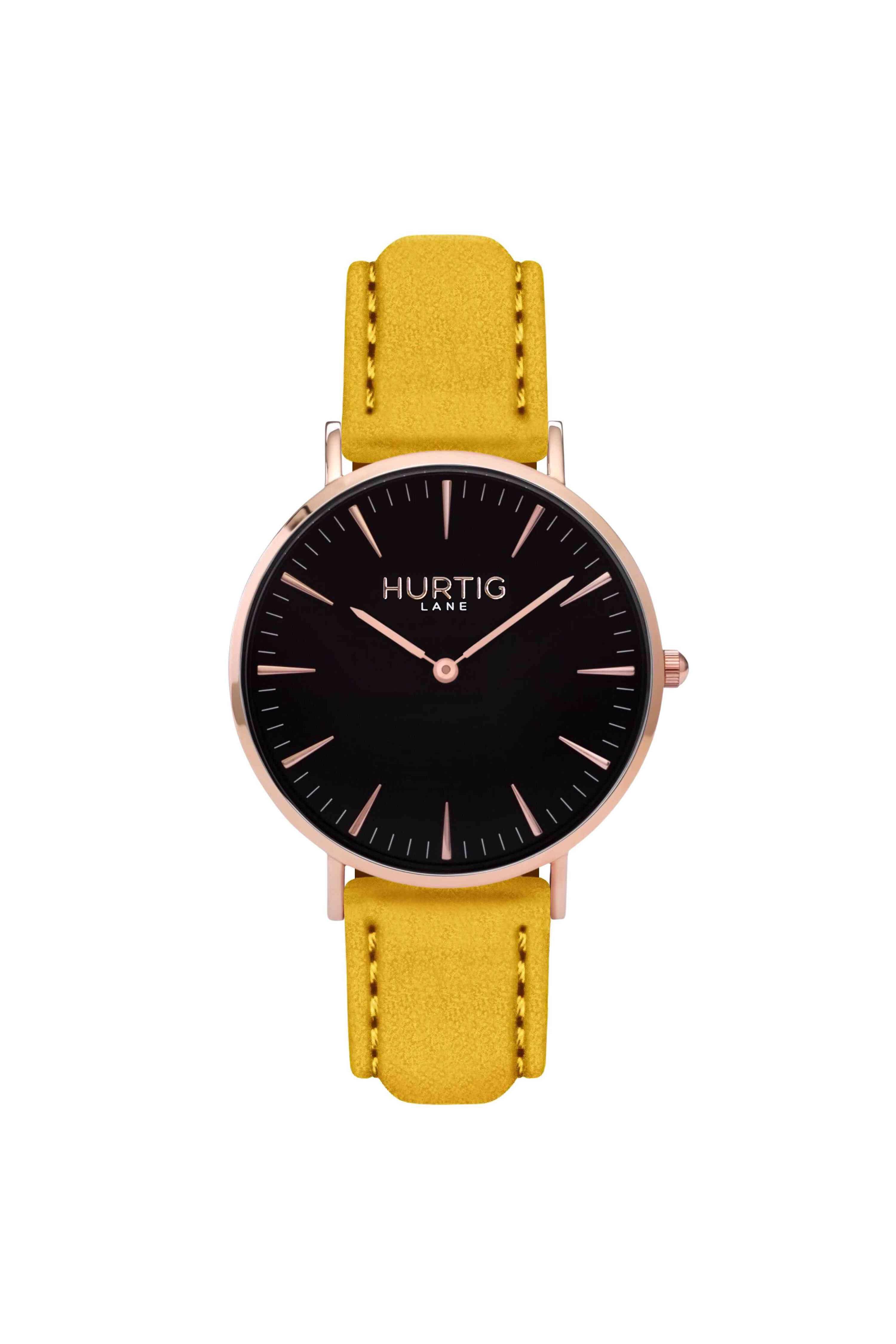 Hurtig Lane Hymnal Watch Vegan Wildleder Roségold, Schwarz & Senf
