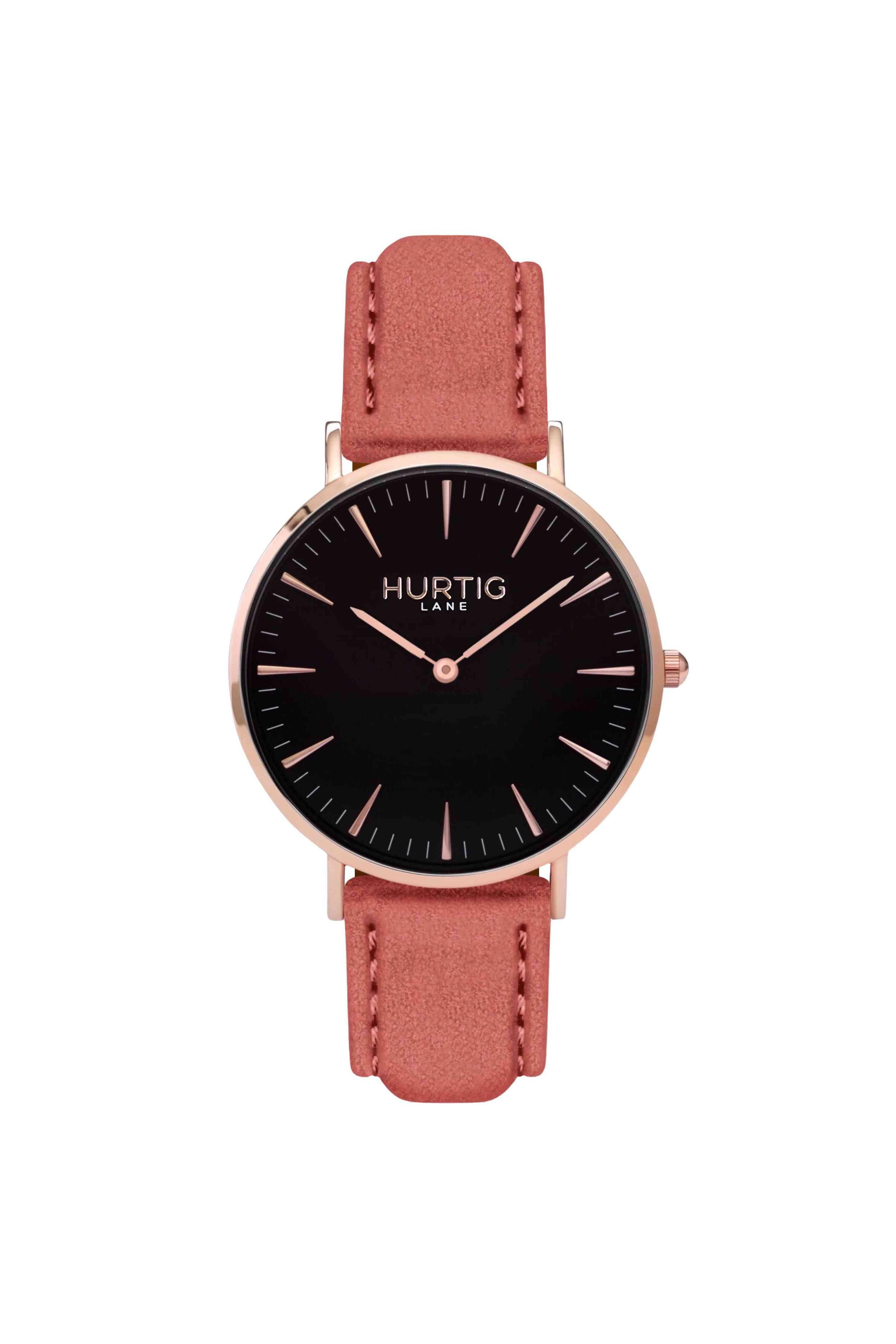 Hurtig Lane Hymnal Watch Vegan Wildleder Roségold, Schwarz & Koralle