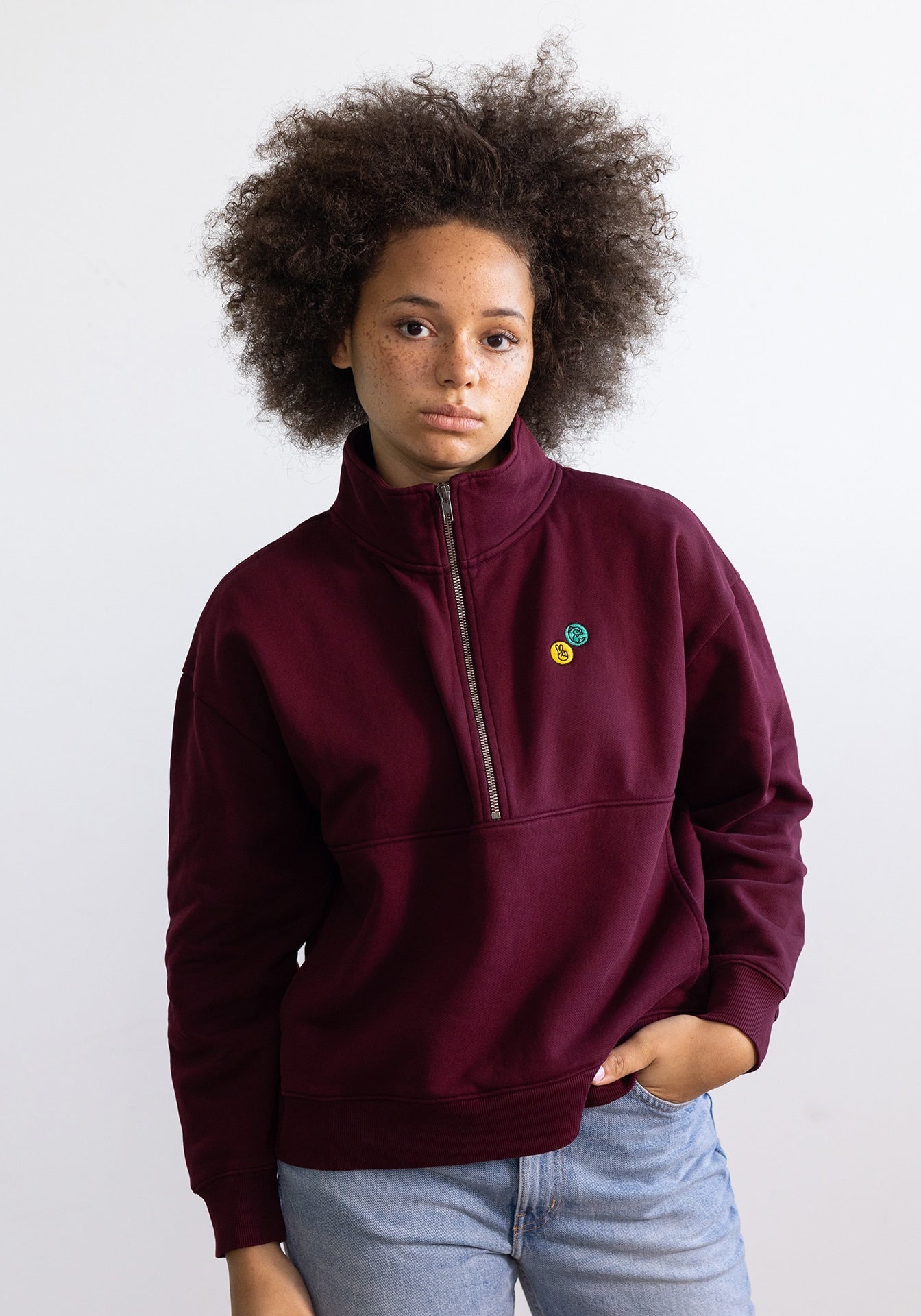 HAFENDIEB Damen vegan Angelclub Troyer Sweater Dark Burgundy