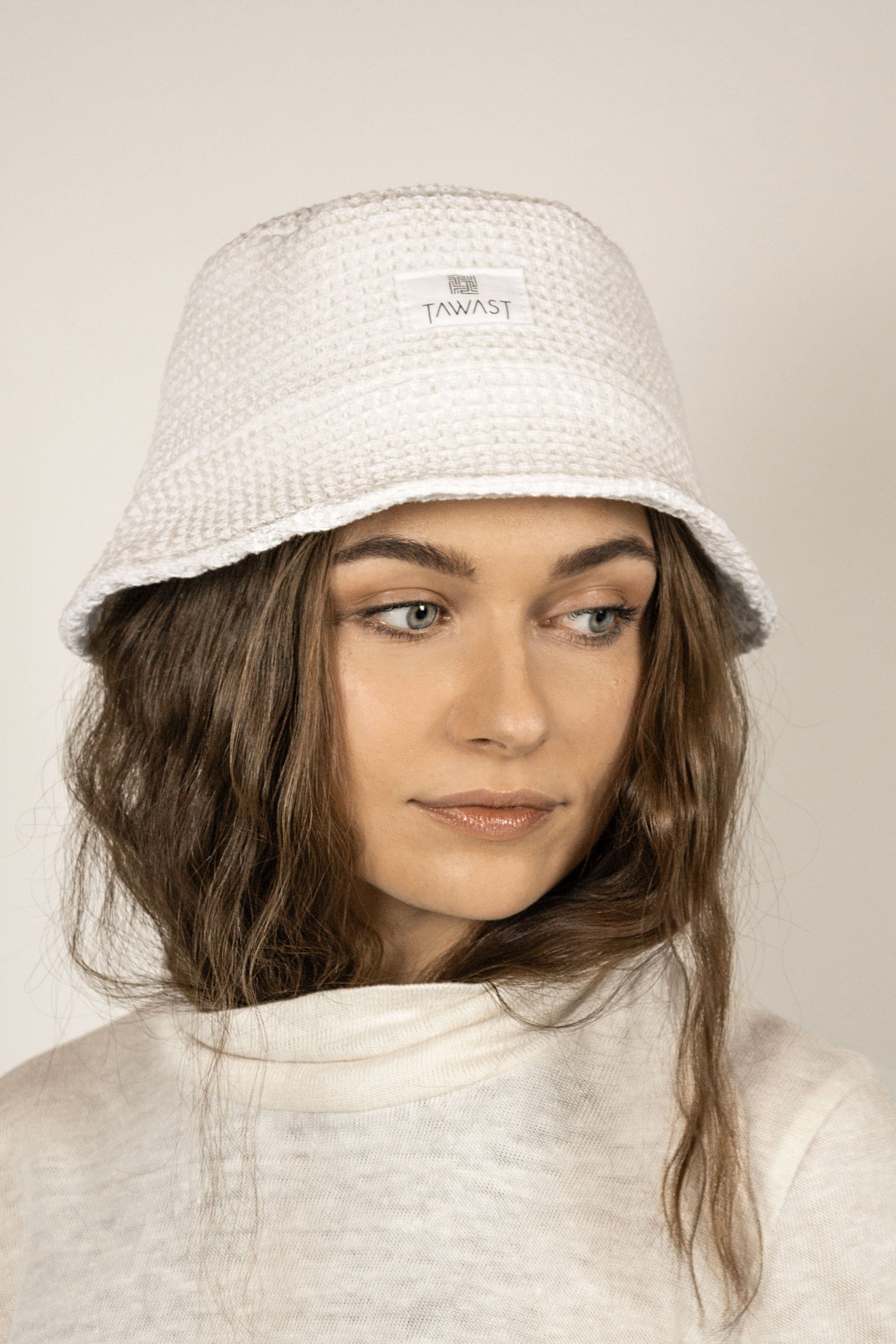 Image of TAWAST dames vegan Bucket Hat Breeze Wafelstructuur Wit