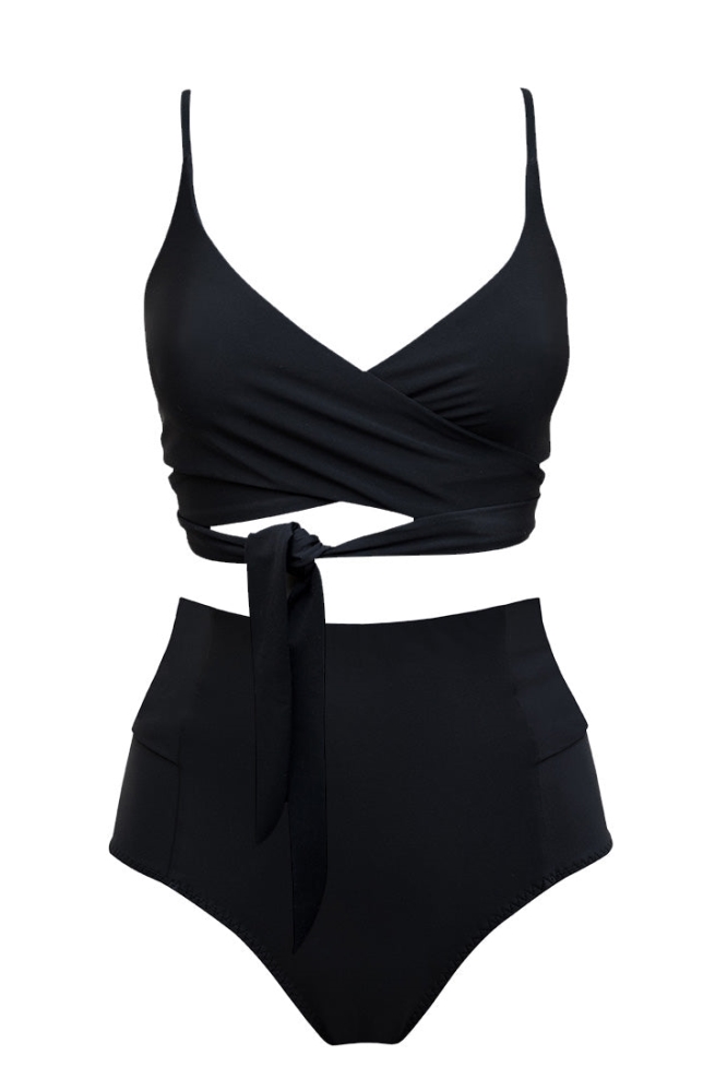 Image of Anekdot dames vegan Bikini Set Zwart / Lin + Bow-Back