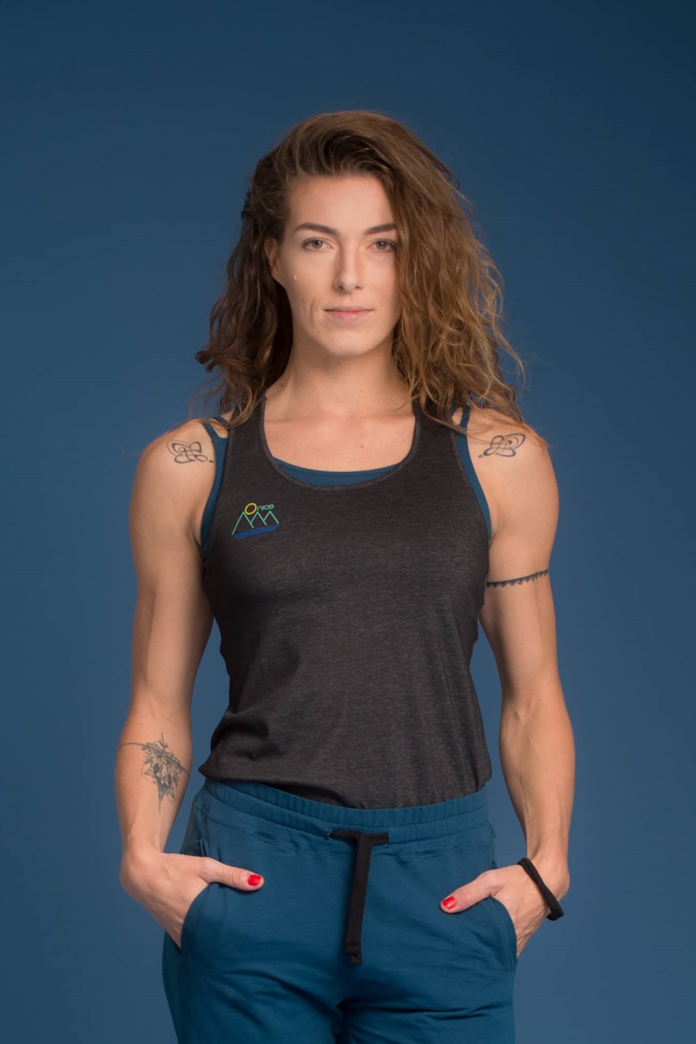 nice to meet me womens vegan Racerback Top Black Melange