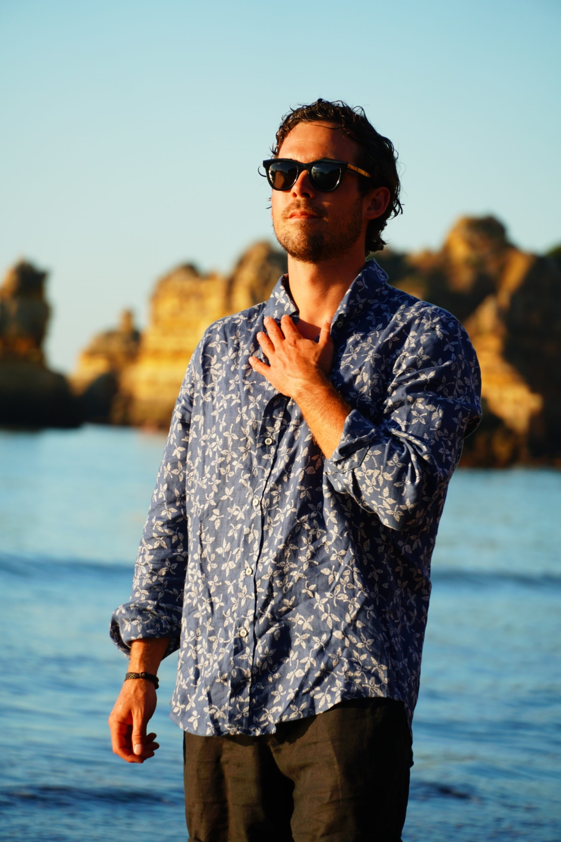 58261 - Herren vegan Hemd Leinen Blau