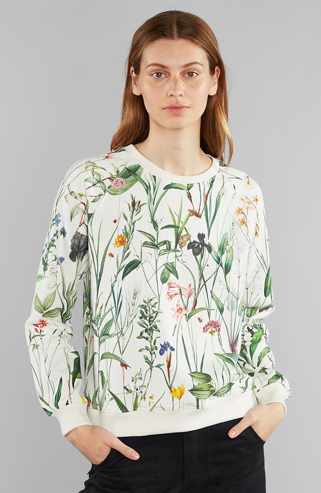 Dedicated Damen vegan Ystad Sweatshirt Blumen WeiÃŸ