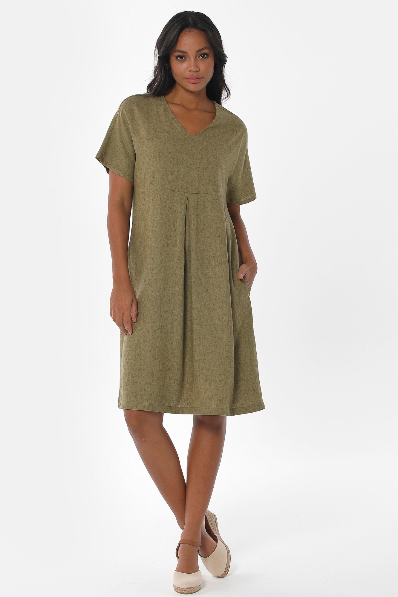 Image of ORGANICATION dames vegan Shift Jurk Olijfgroen
