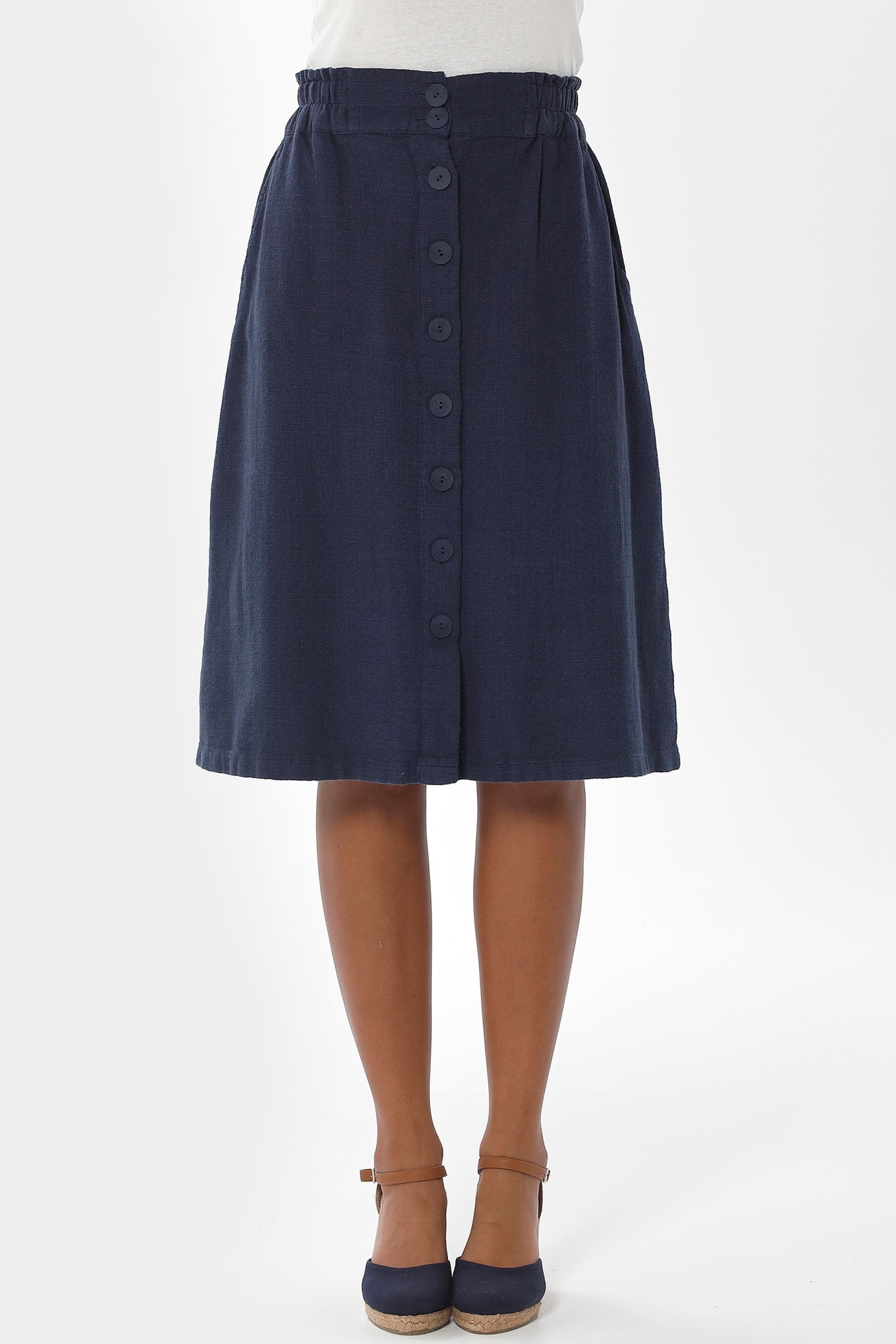 Image of ORGANICATION dames vegan Rok Knopen Donkerblauw